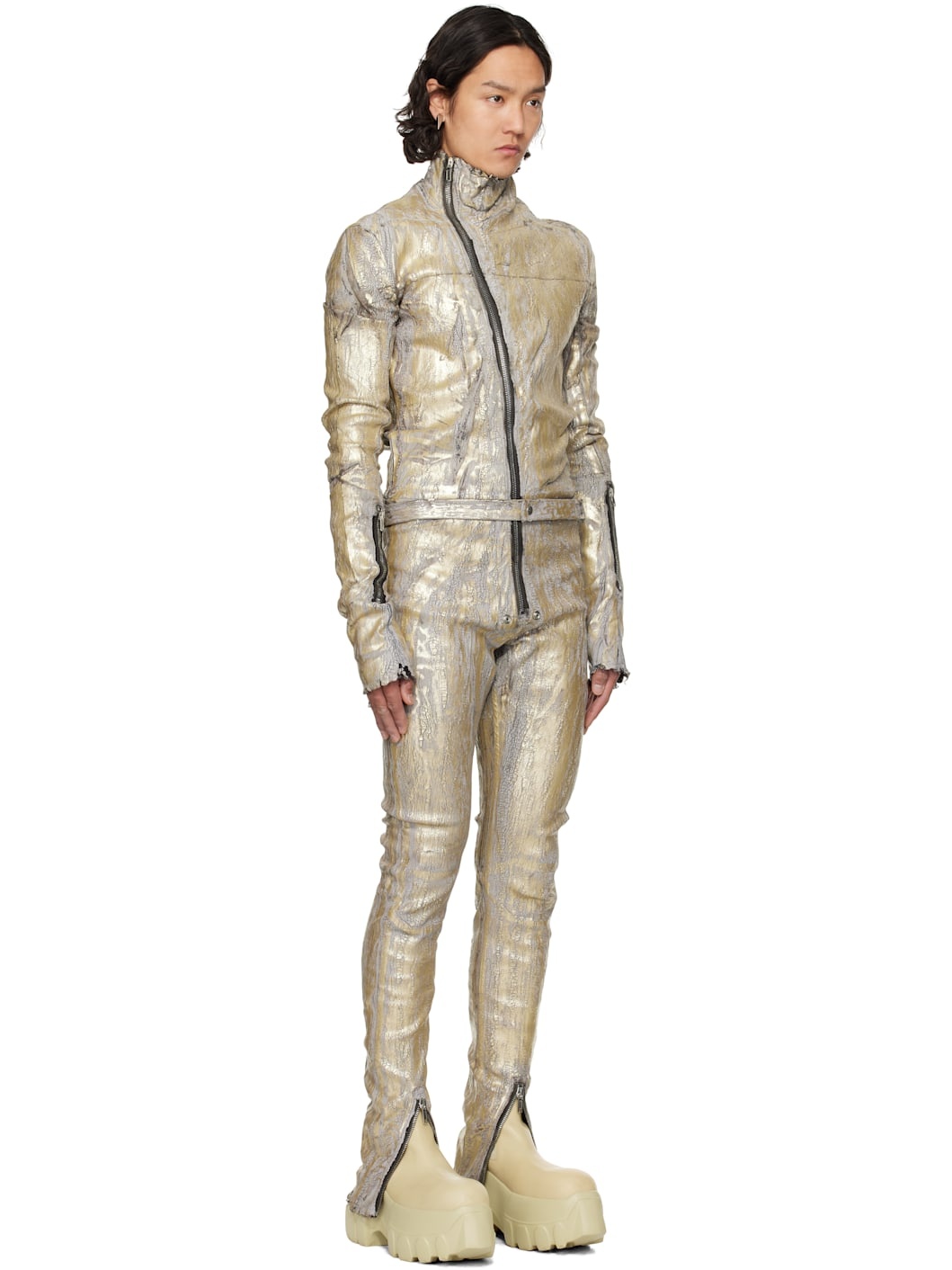 Gold Hollywood Flightsuit Denim Jumpsuit - 2