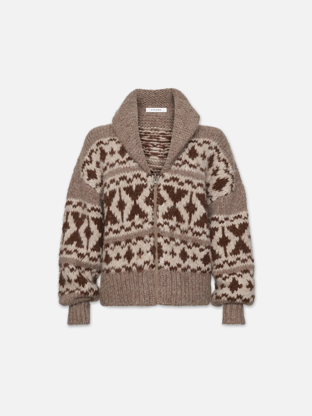 Zip Up Fairisle Sweater in Oat Marl - 1