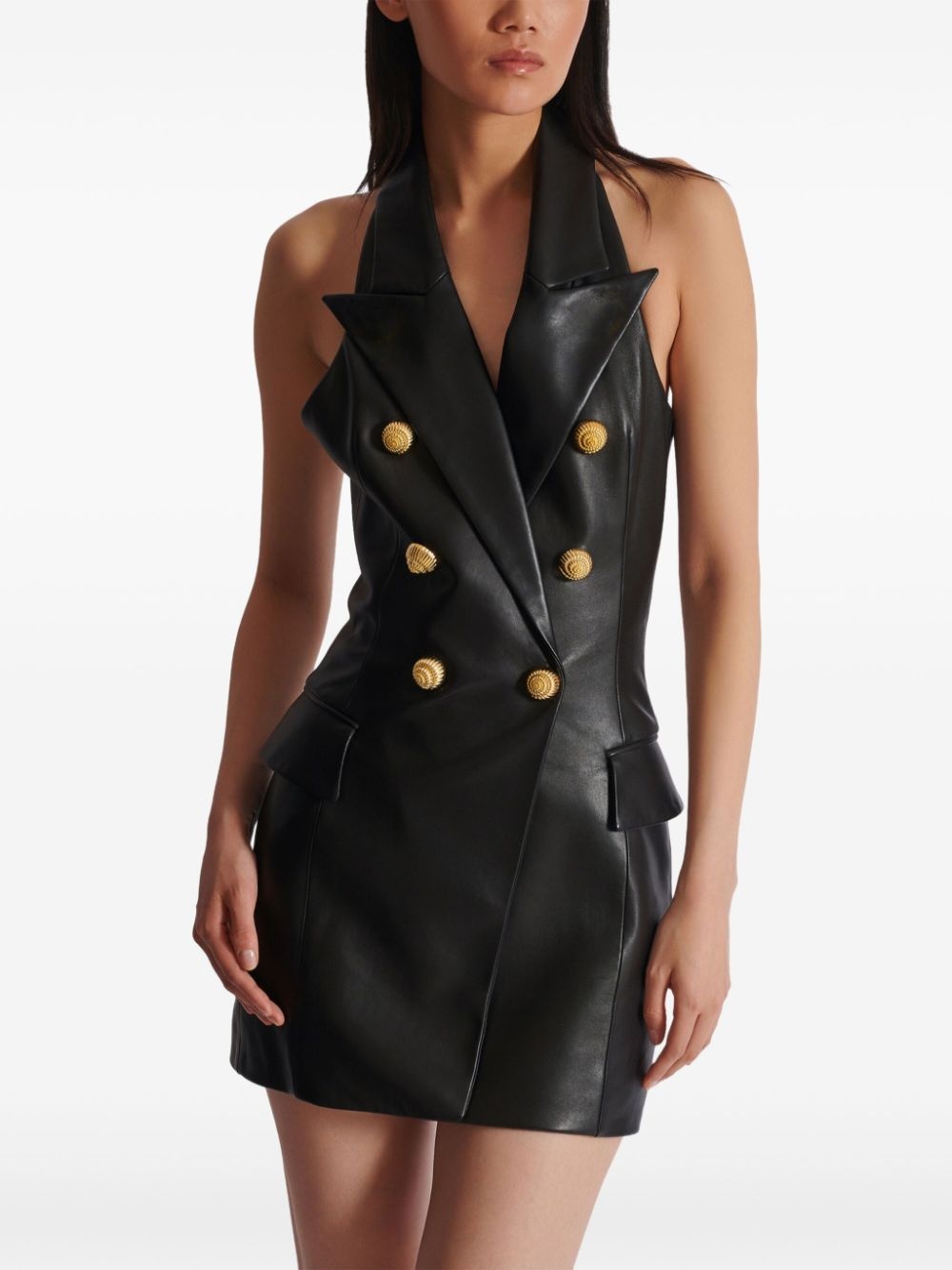 leather halterneck dress - 6