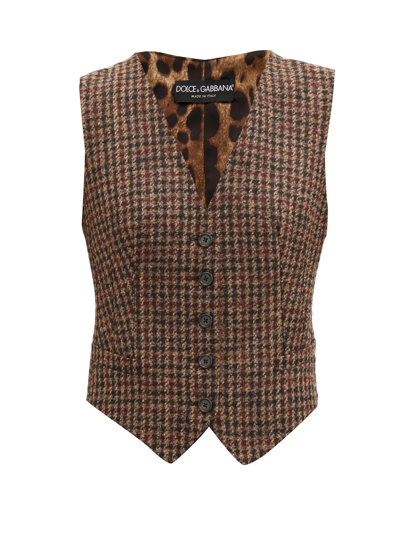 Houndstooth-check and leopard-print waistcoat - 1