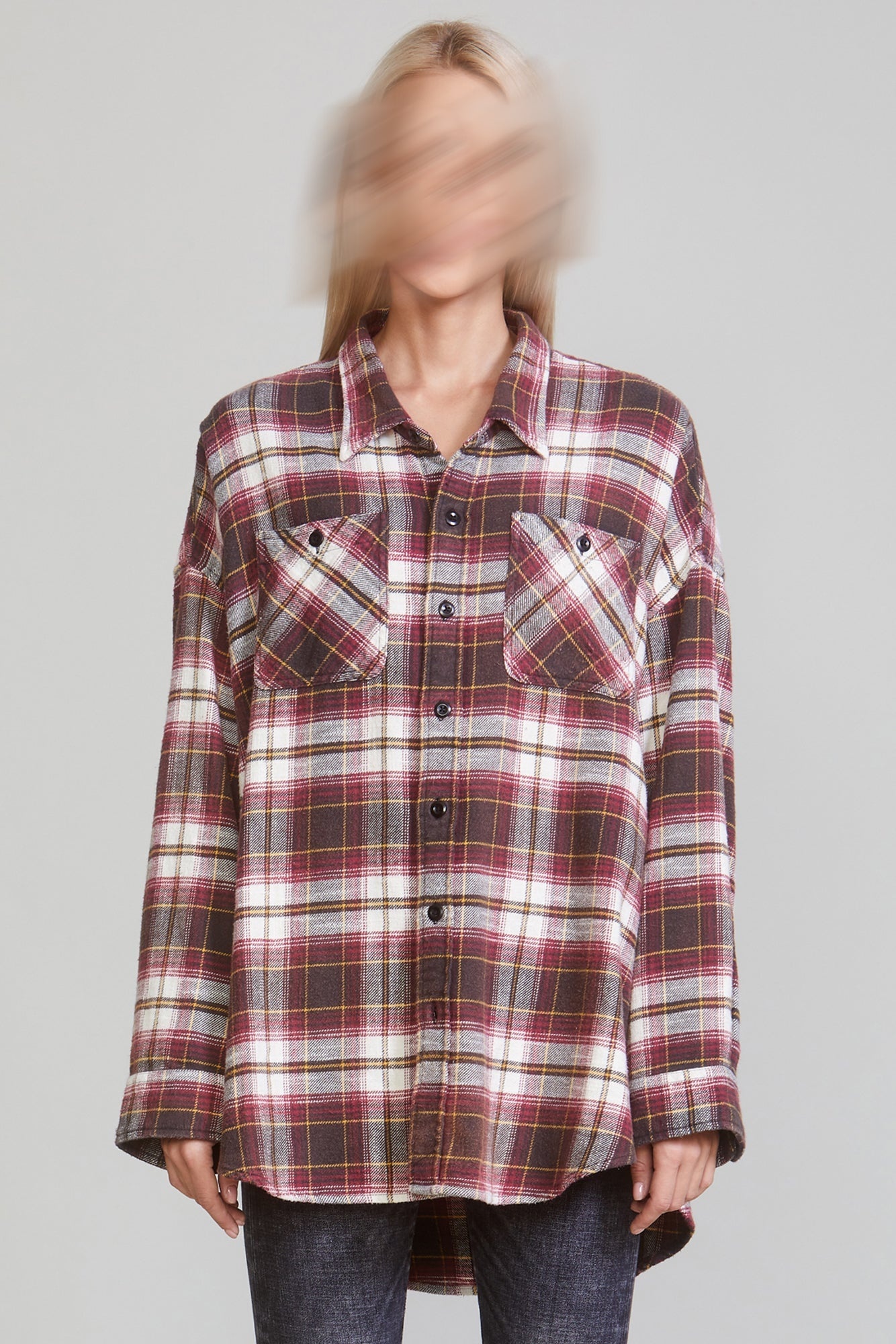 DROP NECK WORKSHIRT - ECRU/MAROON PLAID - 2