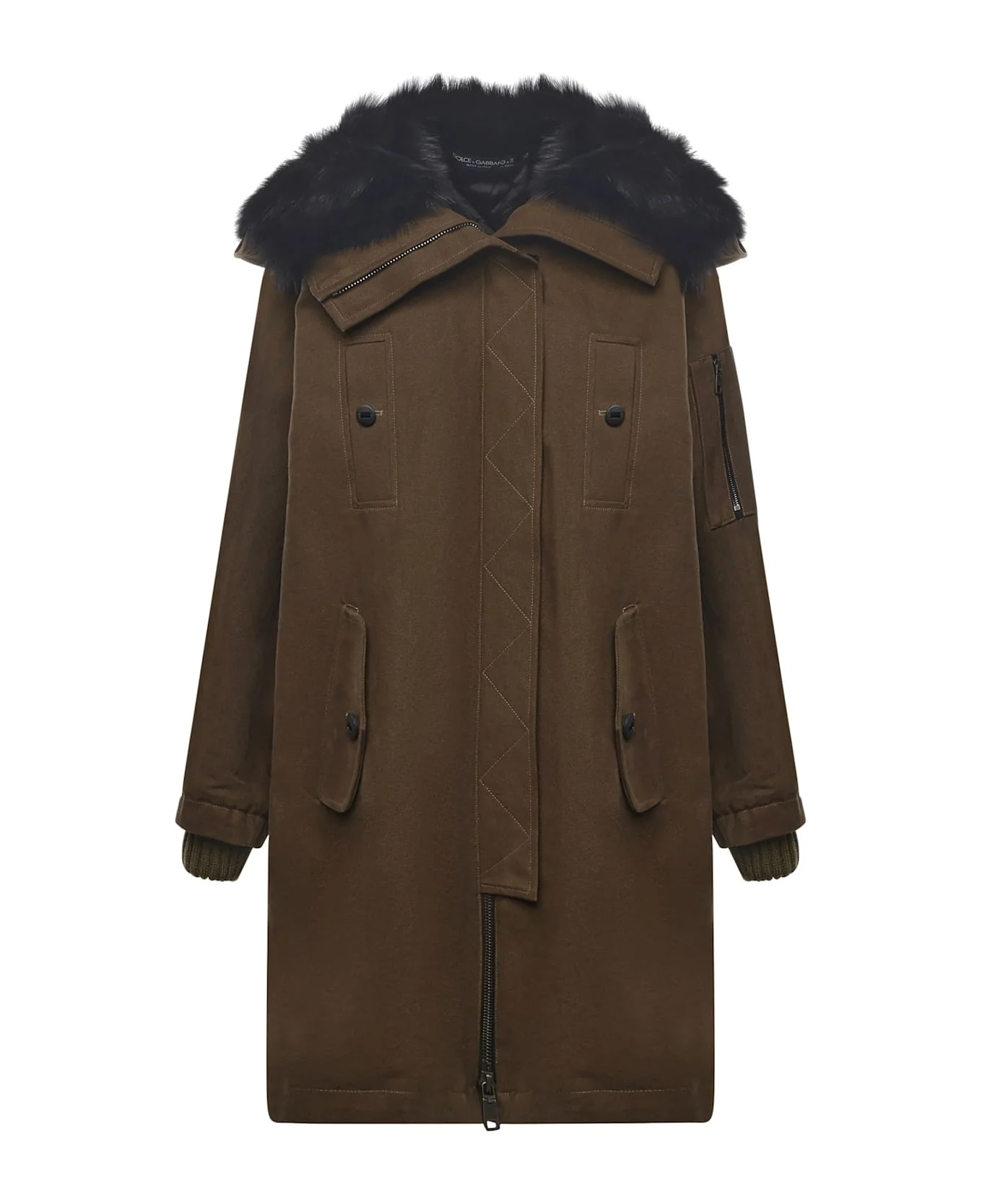 Long Down Jacket With Fur Trim - 1