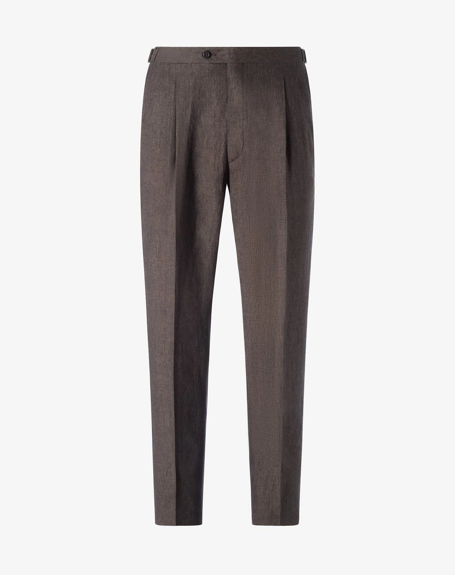 Brown 2-dart chambray linen trousers - 1