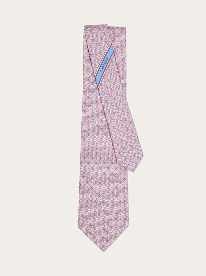Gancini square print silk tie 3