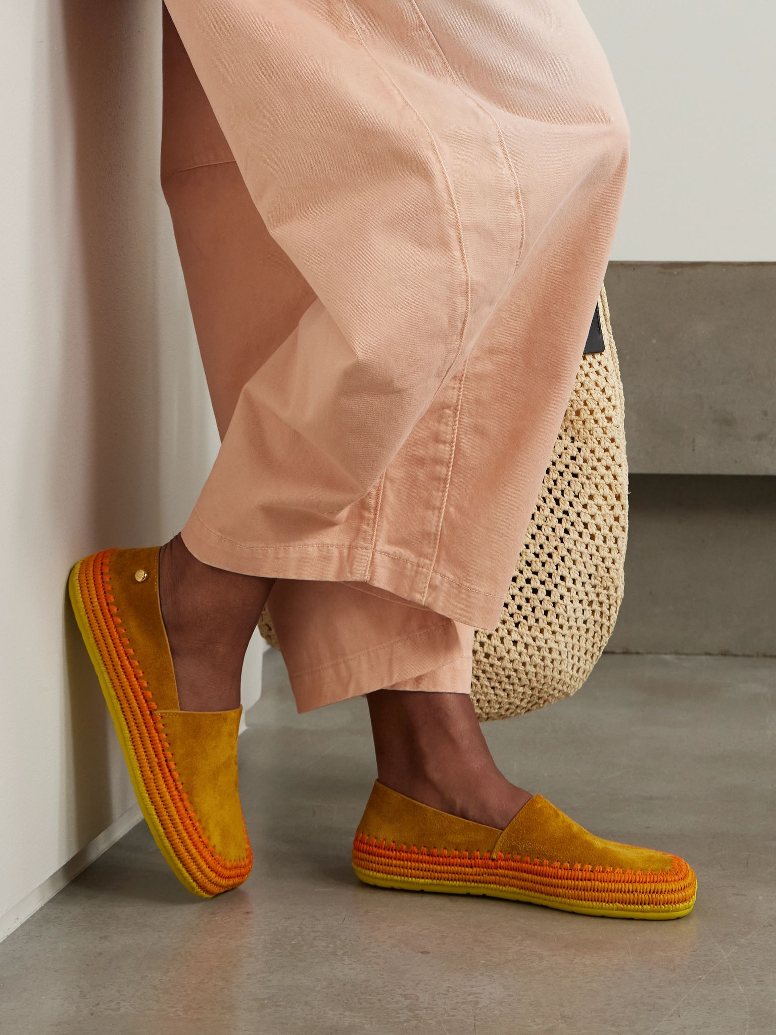 + Paula's Ibiza Rio raffia-trimmed suede espadrilles Orange - 2