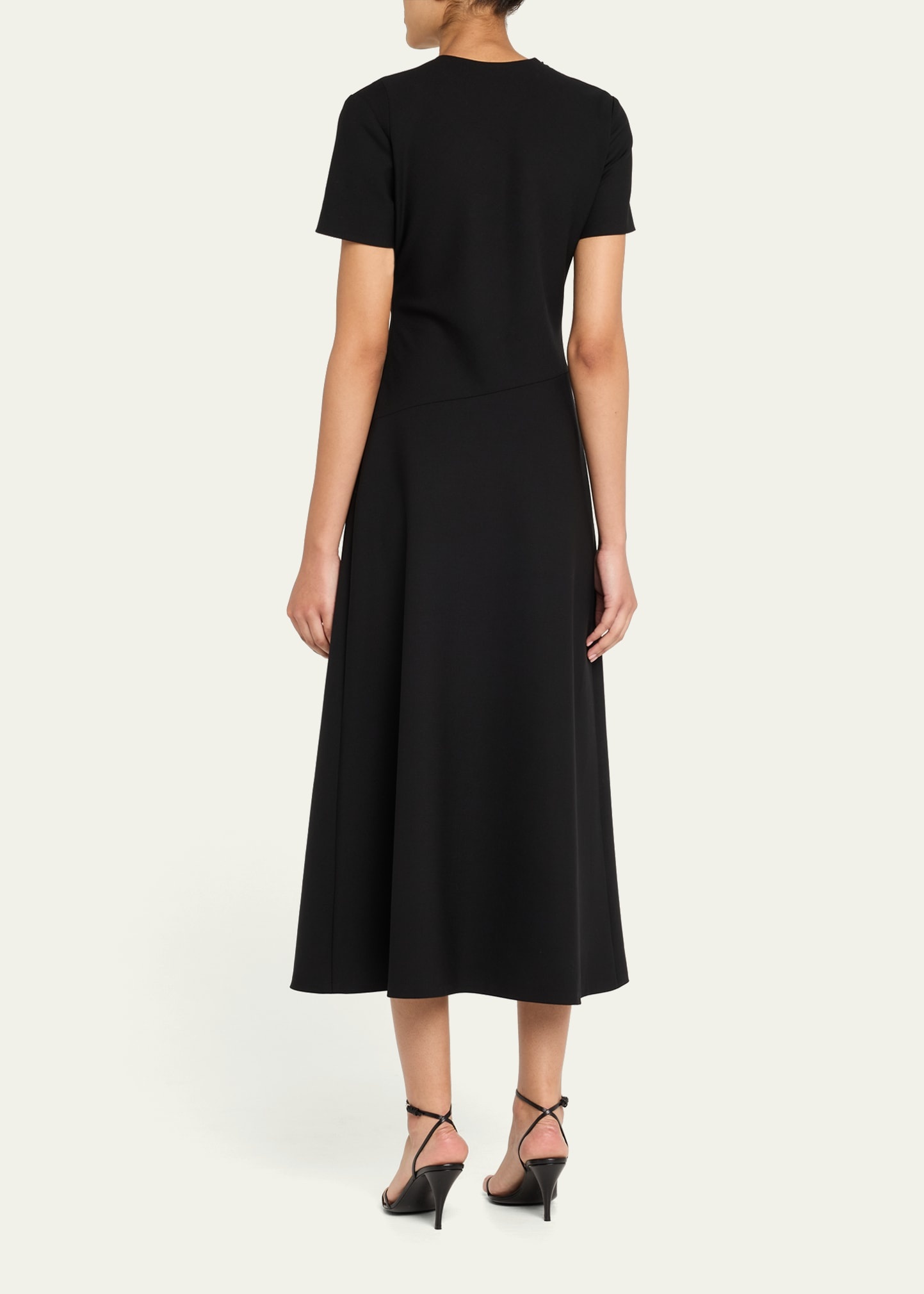 Twisted-Neck Short-Sleeve Double Stretch Wool Midi Dress - 3