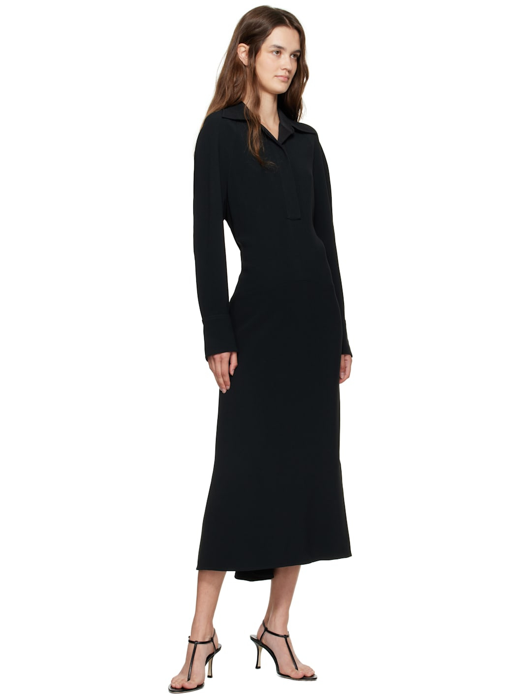 Black Long Sleeve Polo Midi Dress - 4