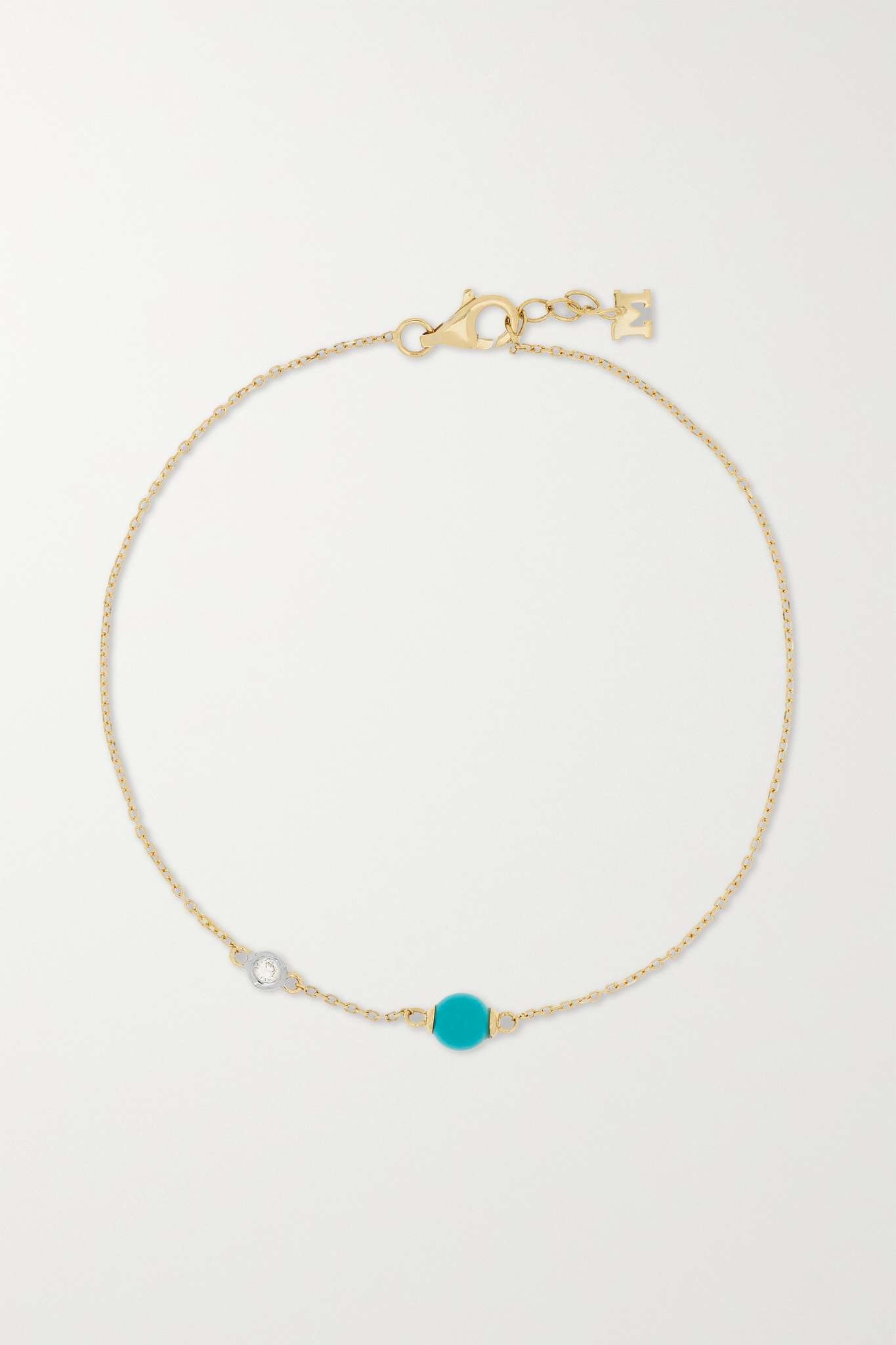 Dot 14-karat gold, turquoise and diamond bracelet - 1