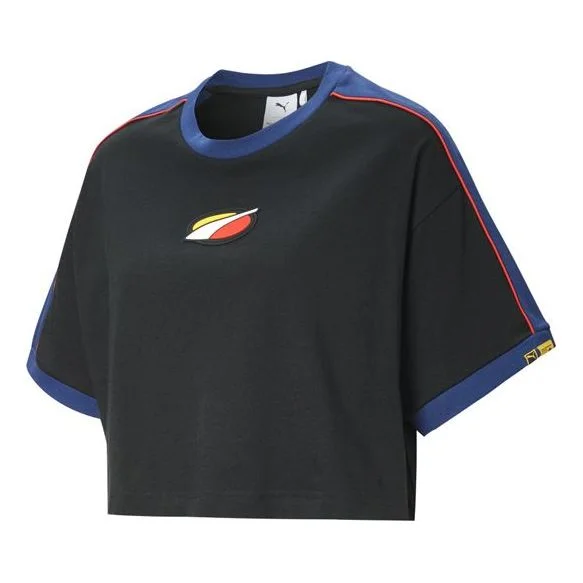 (WMNS) PUMA x Rdet Tee Multicolor Splicing Round Neck Short Sleeve Black 598074-01 - 1