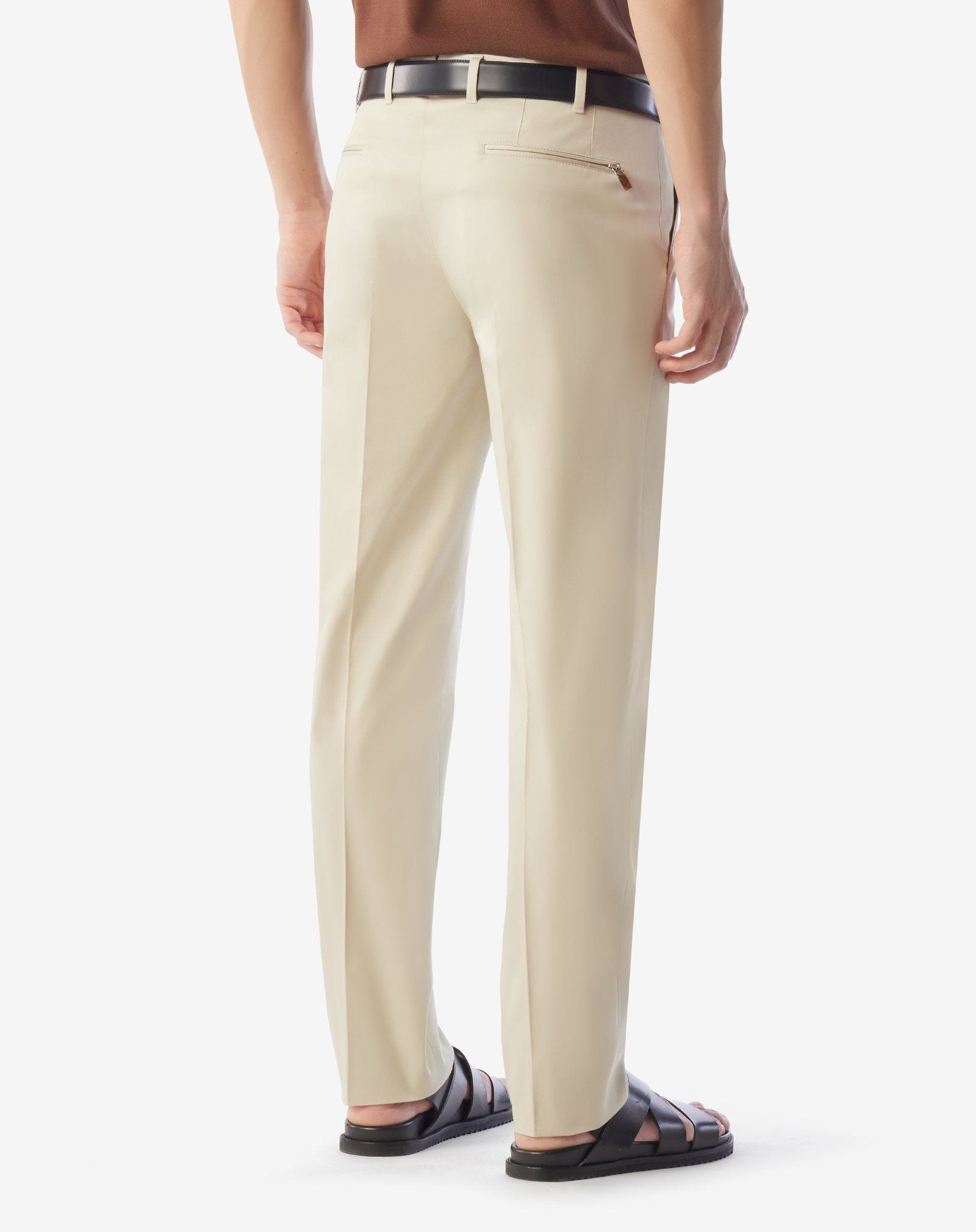 Beige stretch cotton gabardine trousers - 3