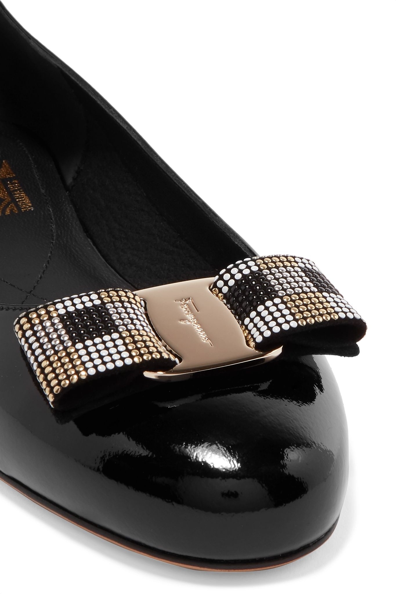 Varina studded bow-embellished patent-leather ballet flats - 5