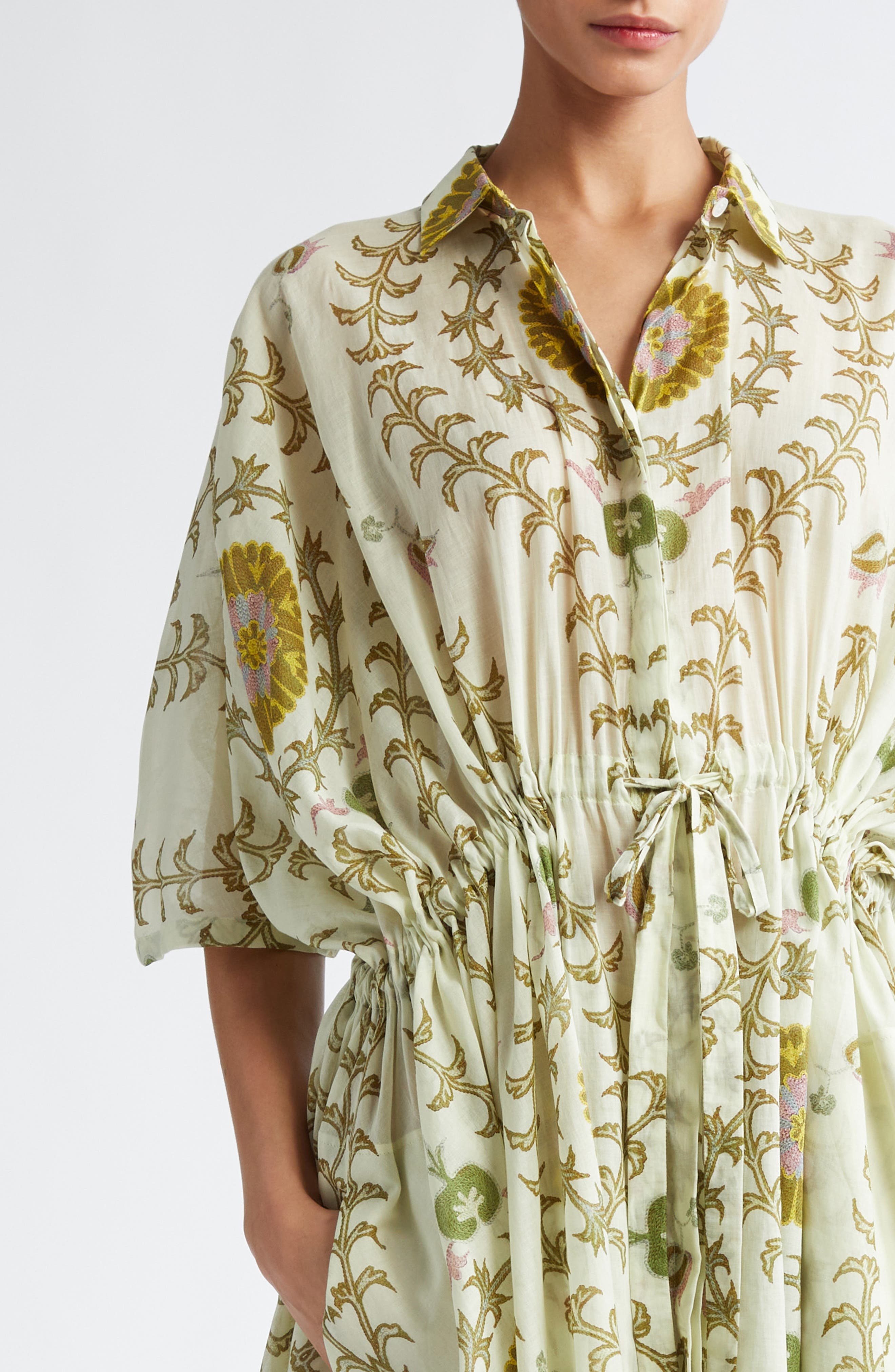 Giambattista Valli Botanical Print Cotton Voile Shirtdress in Green/Multi at Nordstrom - 4