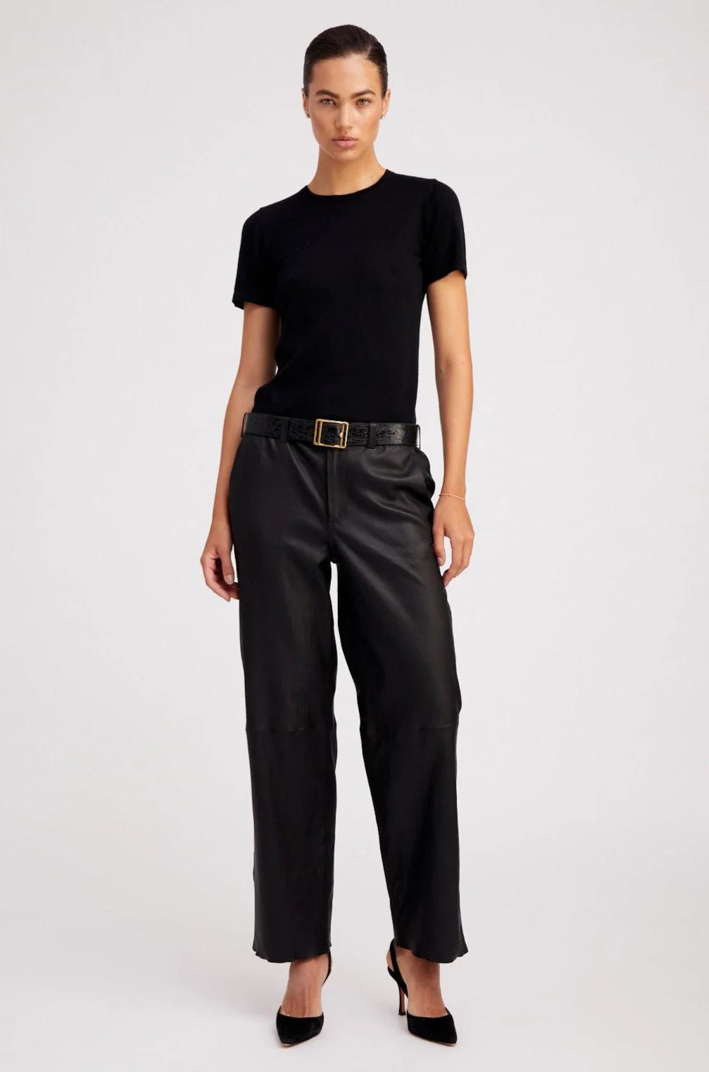 BLACK LEATHER RELAXED TROUSERS - 1