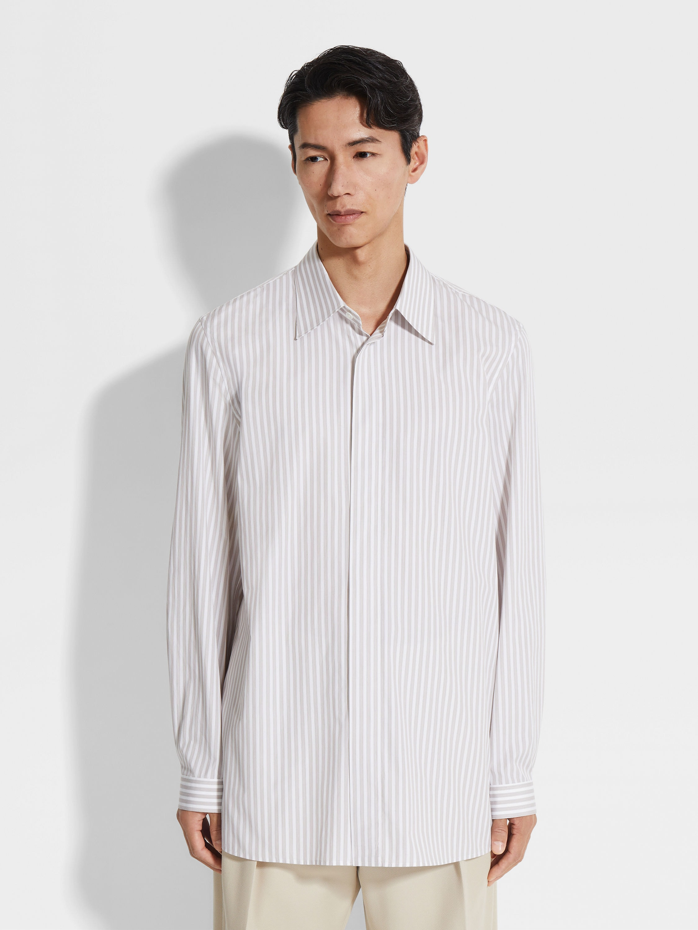 WHITE AND BROWN CENTOVENTIMILA COTTON SHIRT - 4
