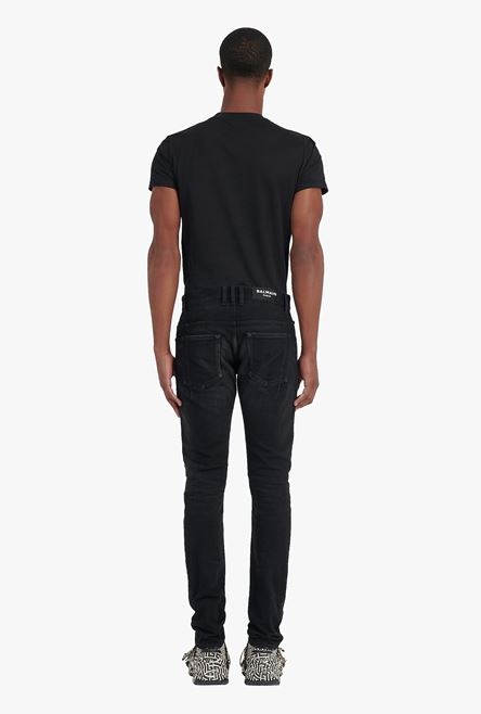 Slim cut faded black cotton jeans with embossed Balmain logo - 3