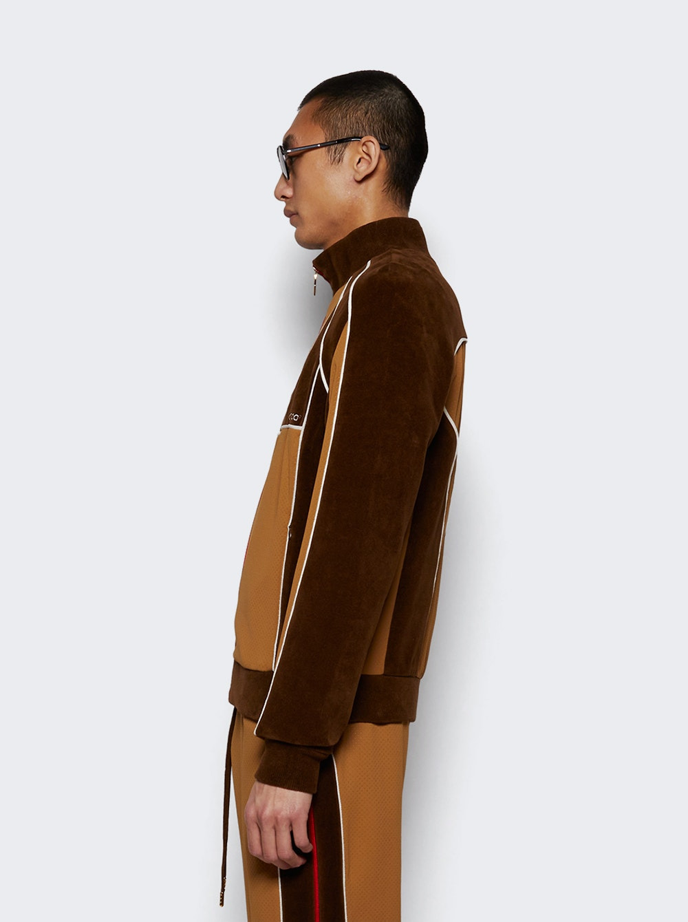 Two Tone Track Jacket Beige And Brown - 4