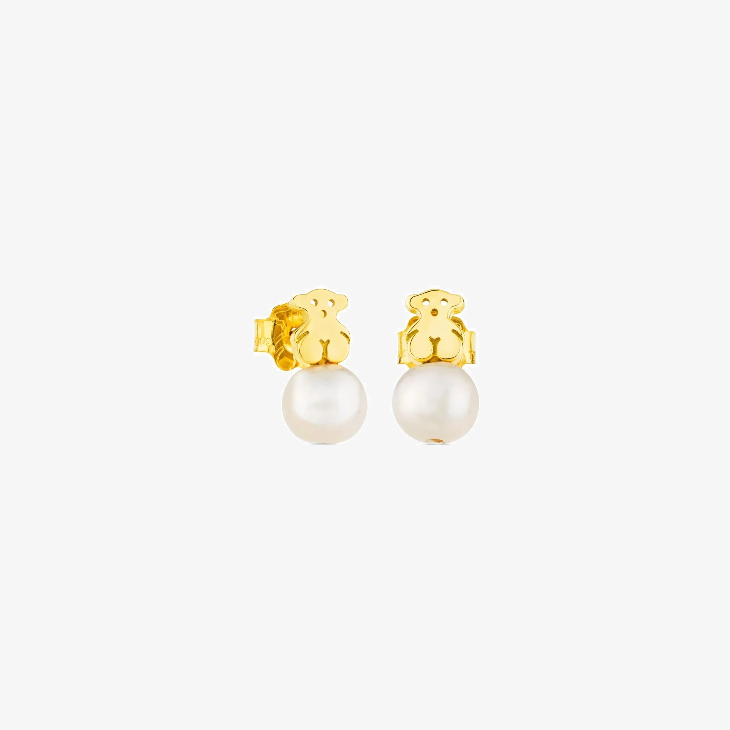 18K solid gold Puppies Earrings with Pearls and Bear motif - 1