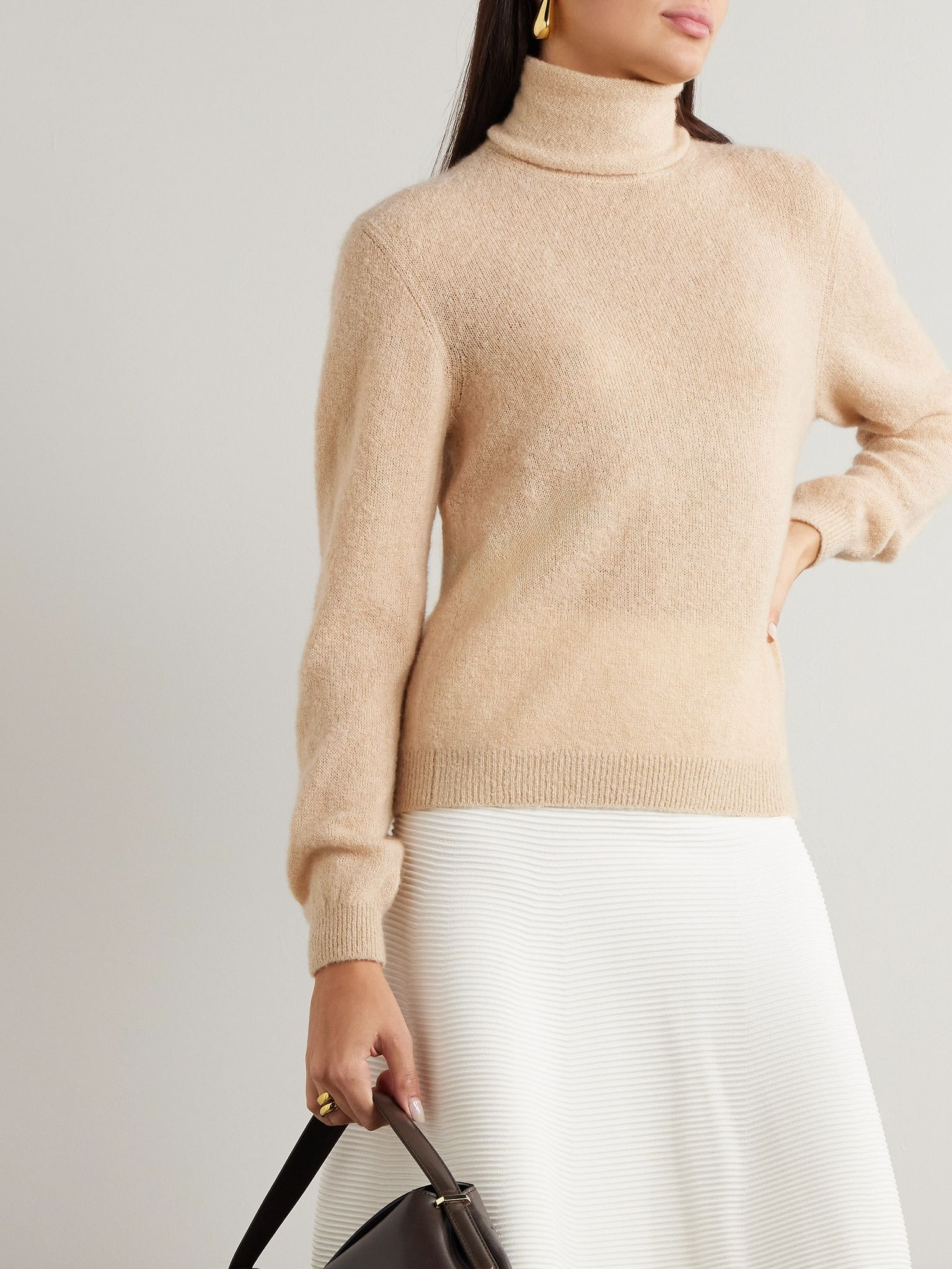 Cashmere and silk-blend bouclé turtleneck sweater Beige - 3