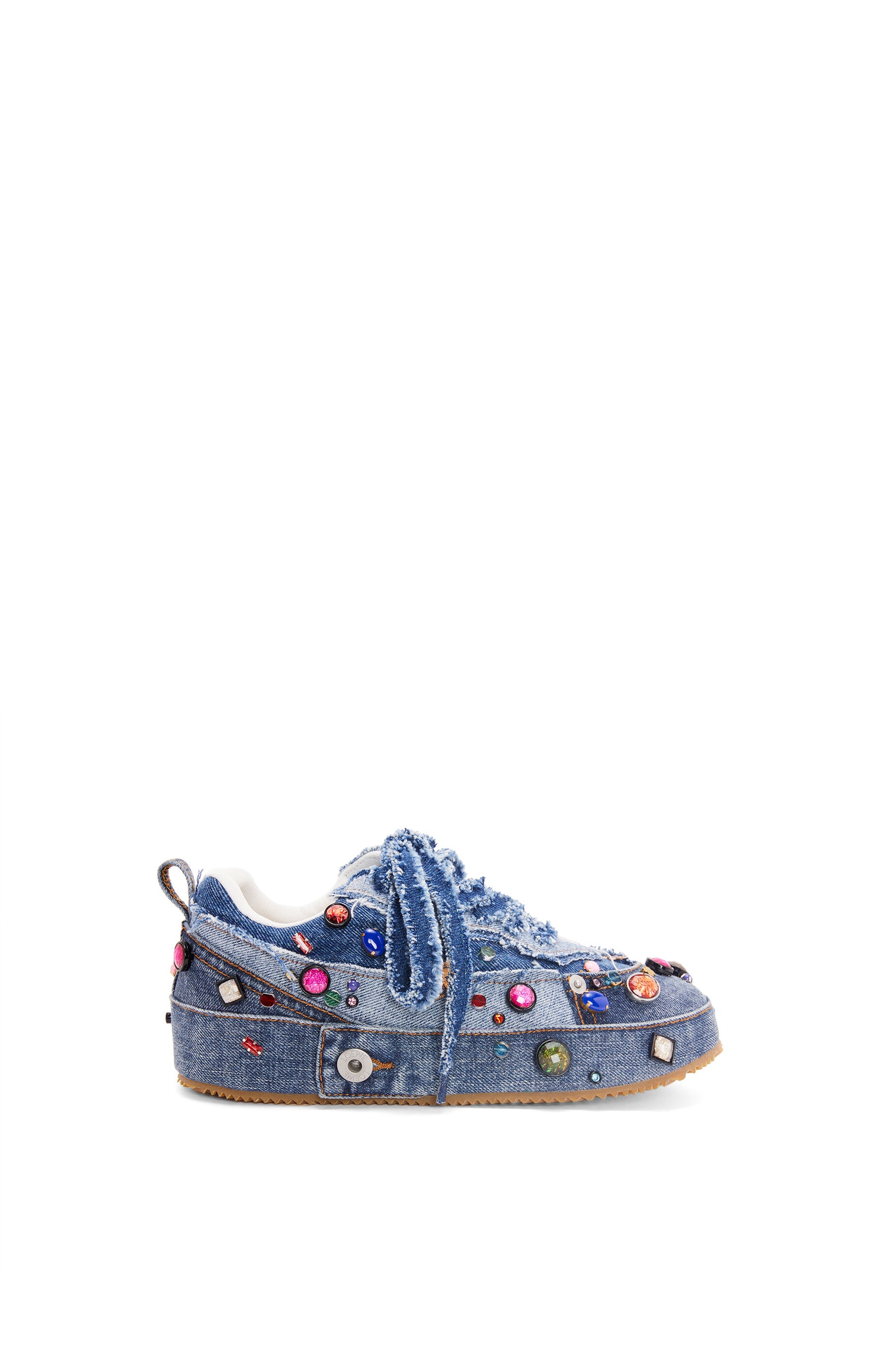 Embellished deconstructed sneaker in denim - 1