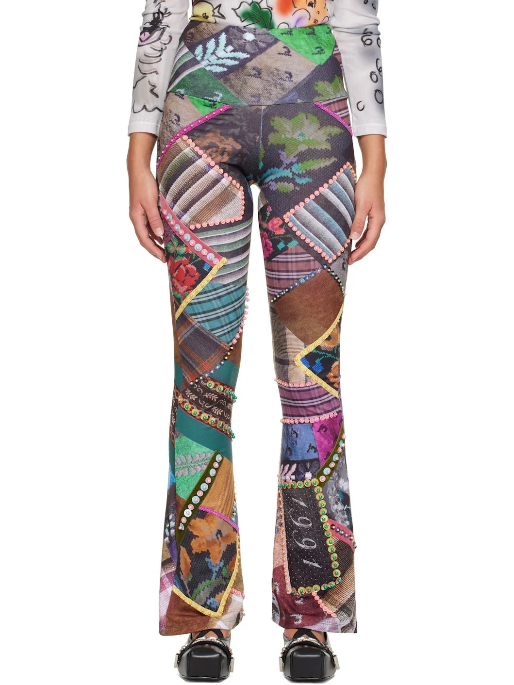 Multicolor '1991' Beaded Jersey Leggings - 1