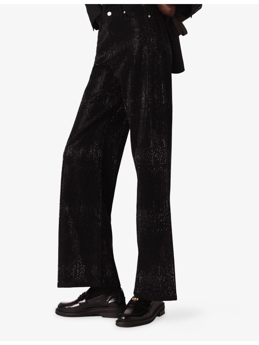 Rhinestone Wide-Leg Mid-Rise Stretch-Denim Jeans - 3