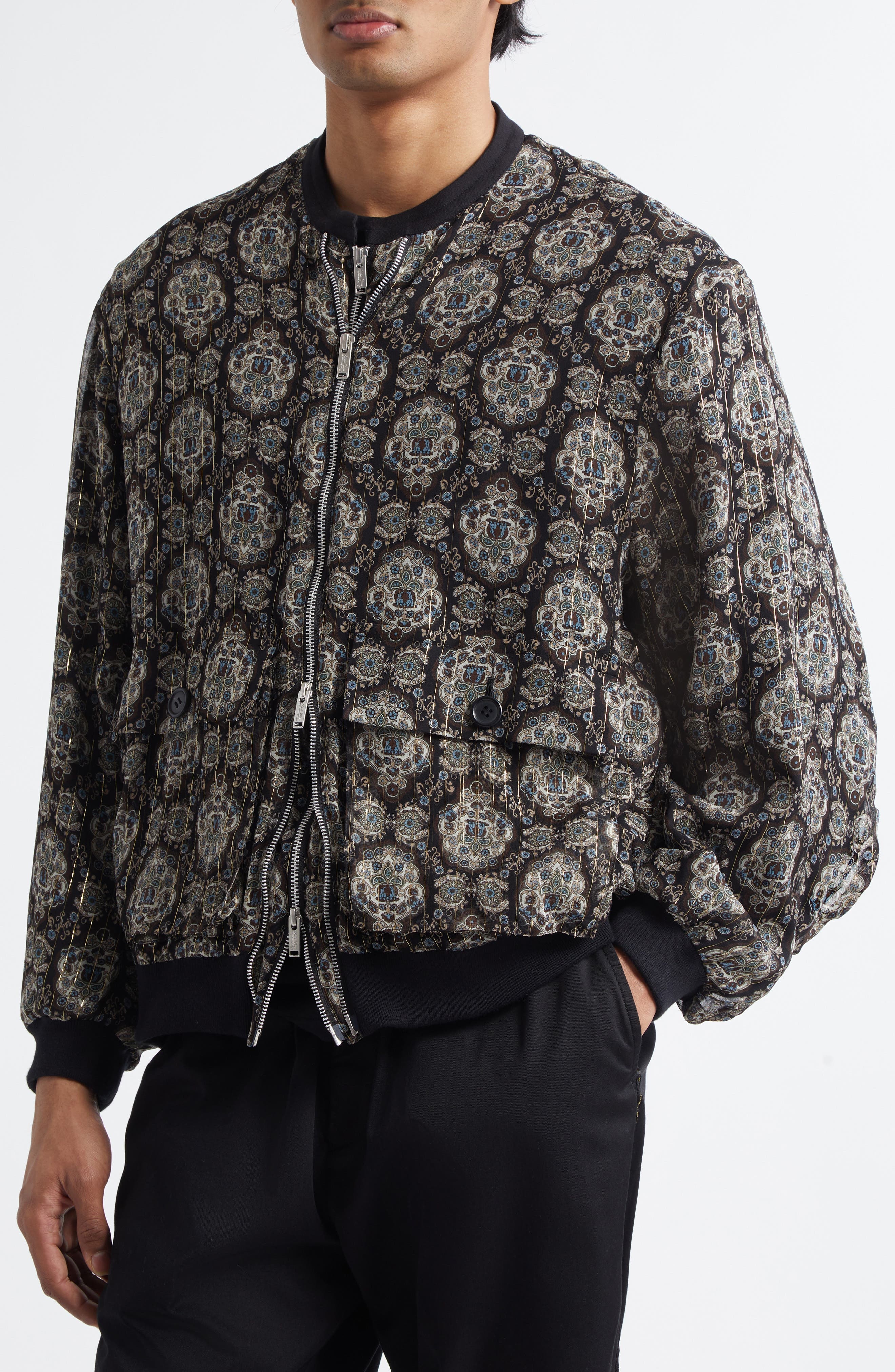 Undercover Print Silk Blend Blouson Jacket in Black Base at Nordstrom - 5