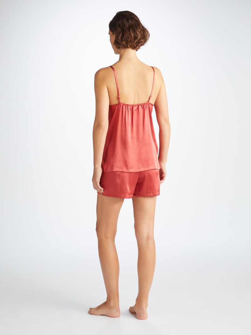Women's Short Cami Pajamas Bailey Silk Satin Rose Red - 4
