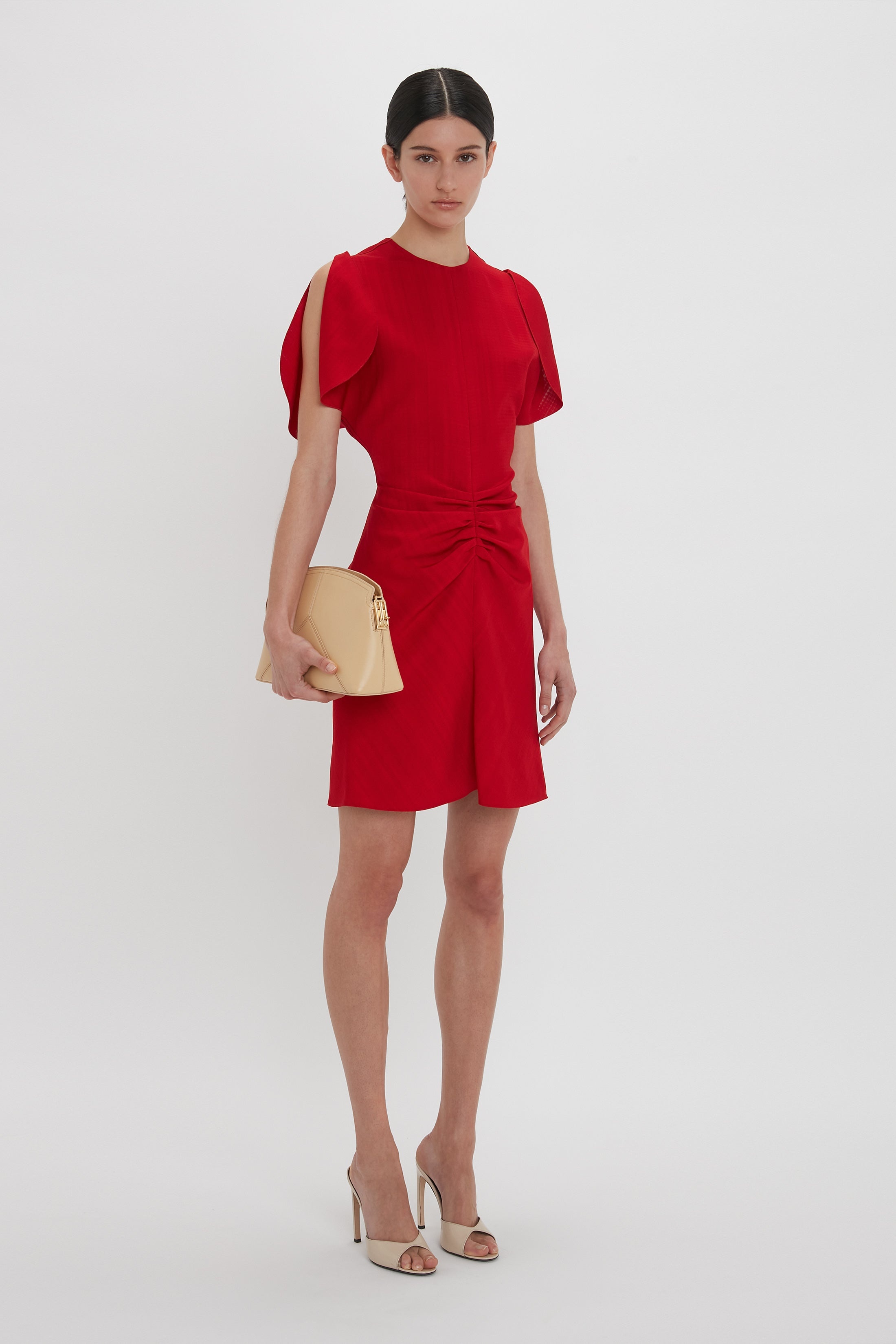 Exclusive Gathered Waist Mini Dress In Carmine - 6