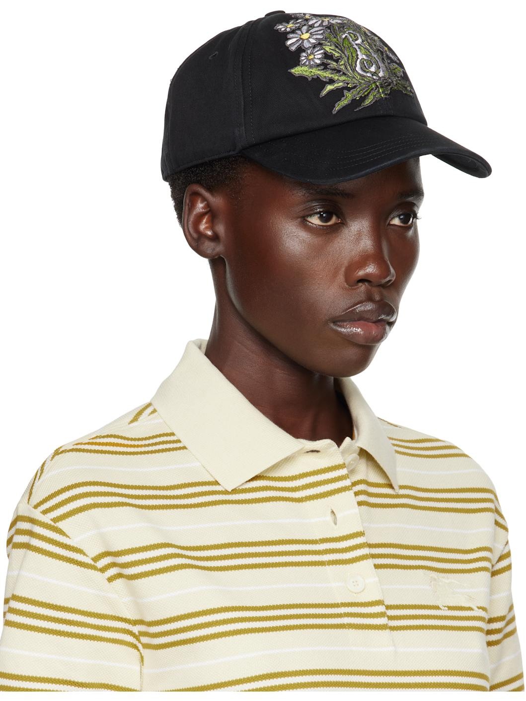 Black Daisy 'B' Gabardine Baseball Cap - 2