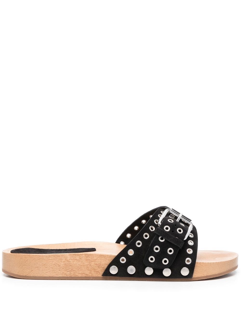 eyelet-detailing buckled mules - 1