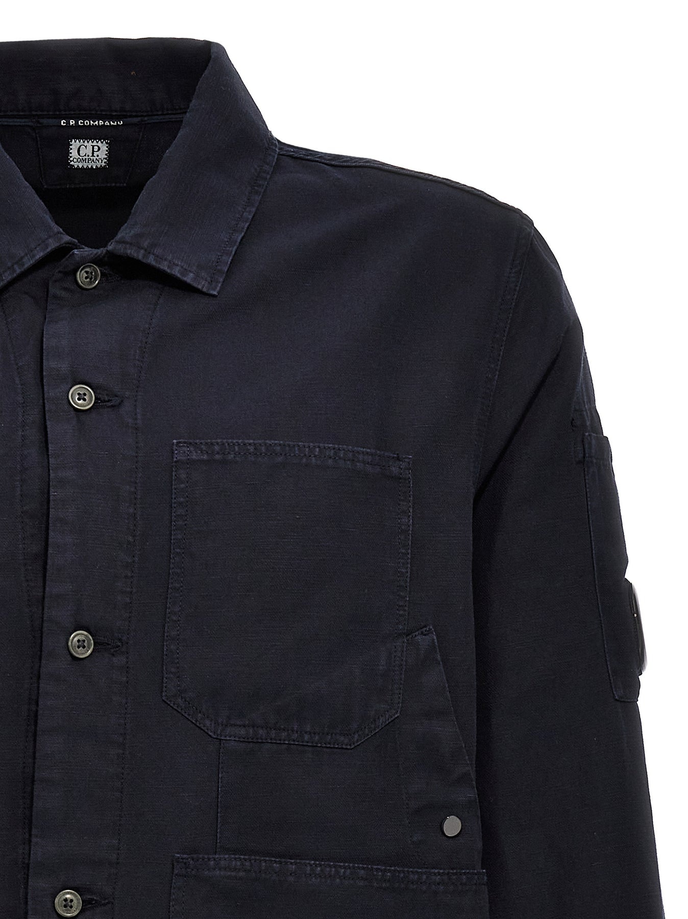 Overlapping Pocket Overshirt Shirt, Blouse Blue - 3