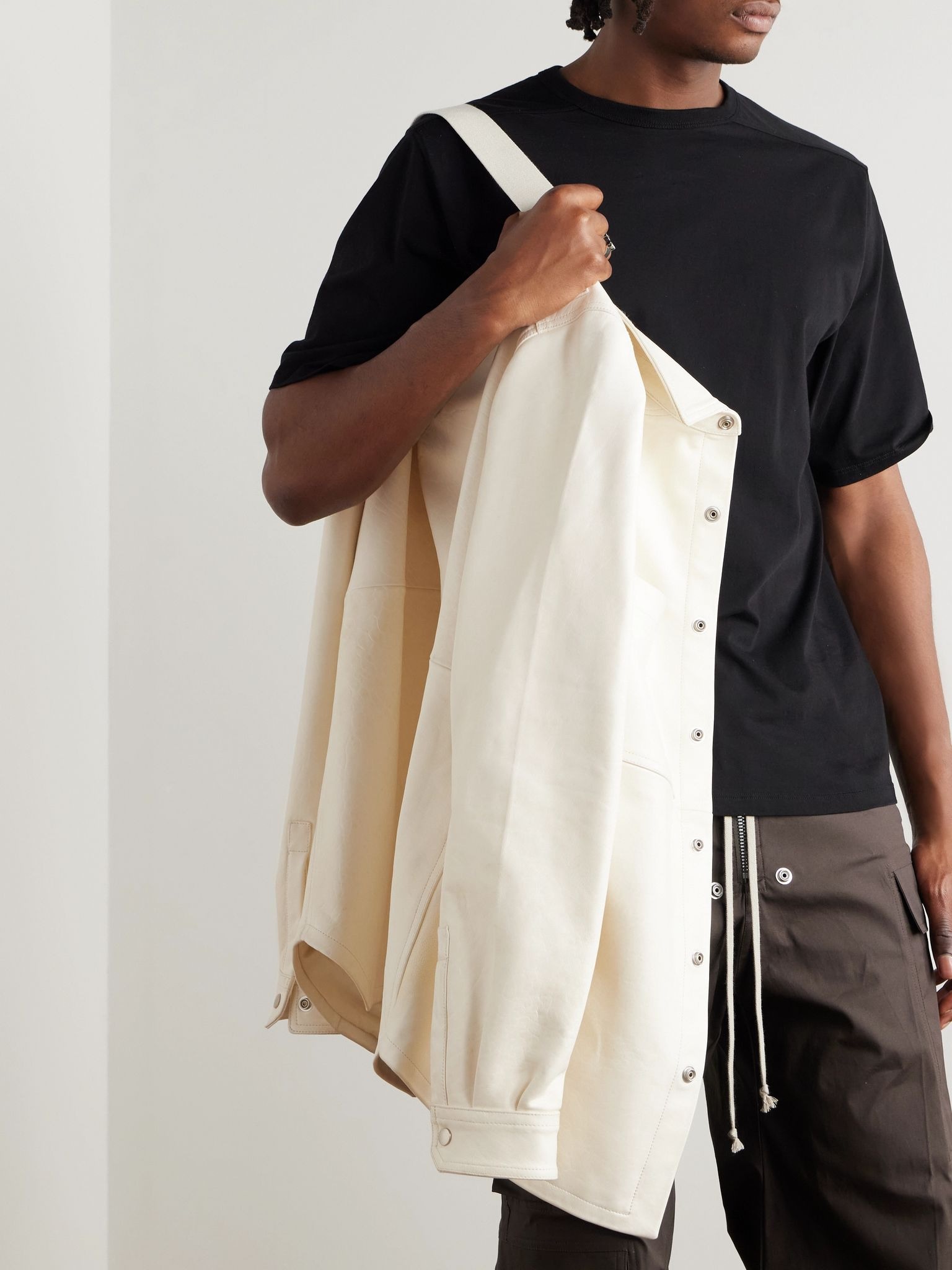 Leather Shirt Jacket Cream - 5