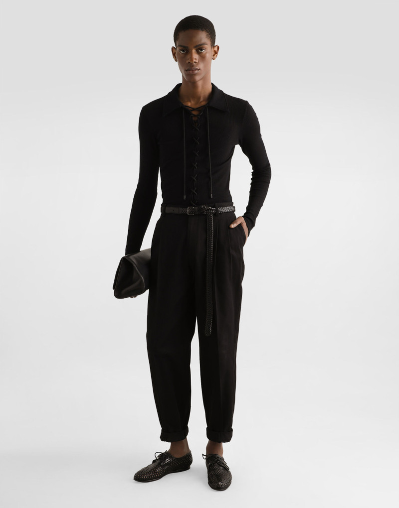 Dolce & Gabbana Long-sleeved interlock jersey polo-shirt with laces outlook