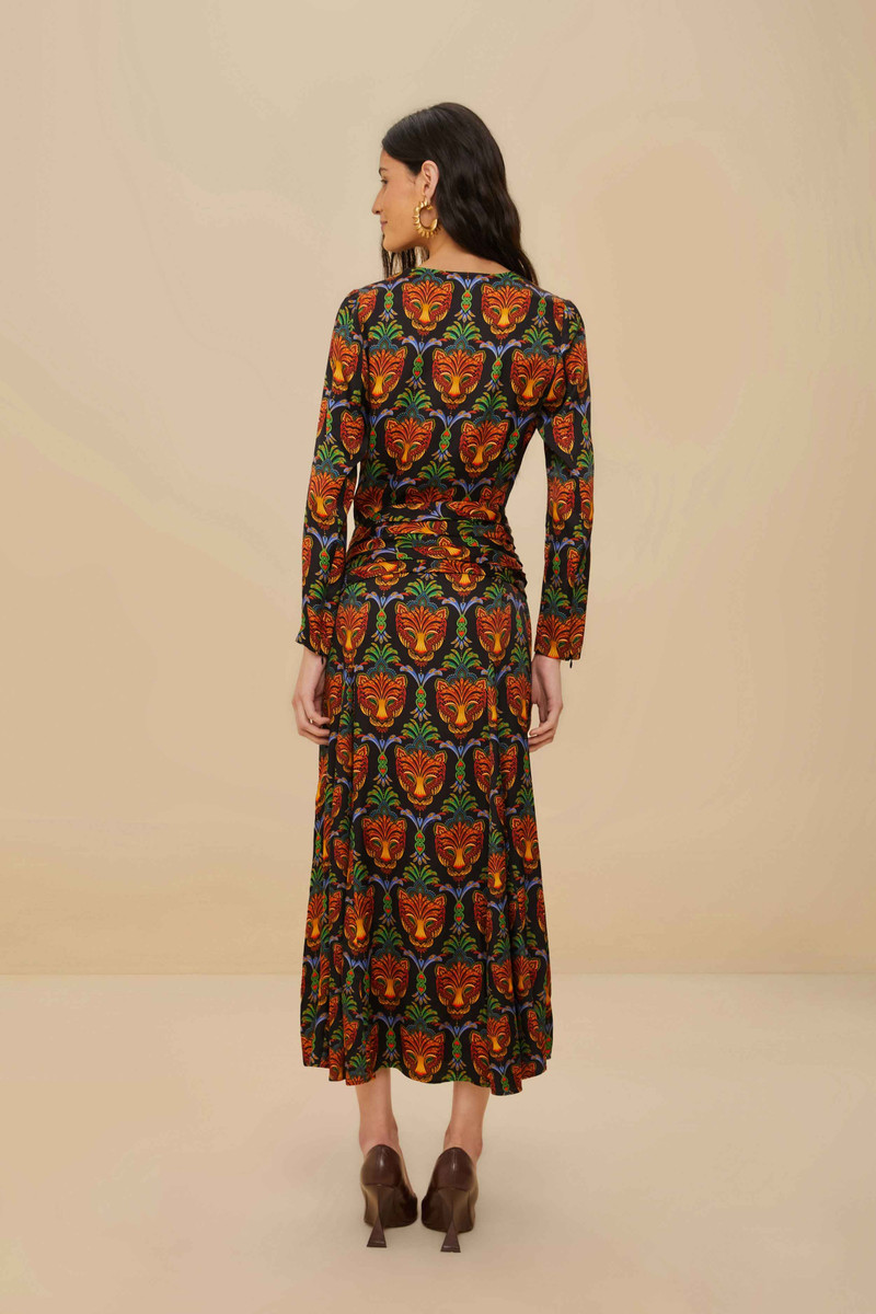 Black Boho Panther Lenzing™ Ecovero™ Viscose Midi Dress 4