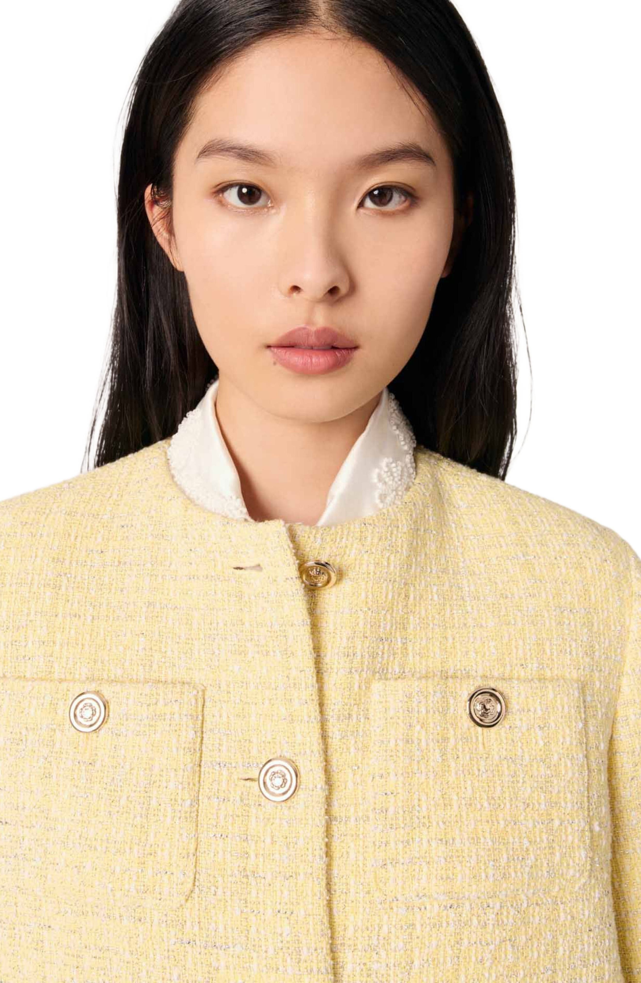 maje Short tweed and lurex jacket in Yellow at Nordstrom - 4