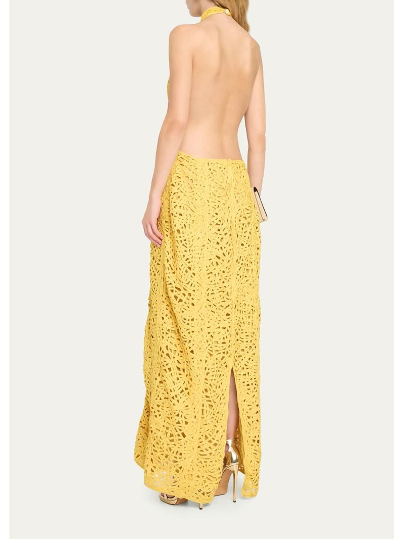 Fata Crochet Backless Halter Column Gown 3