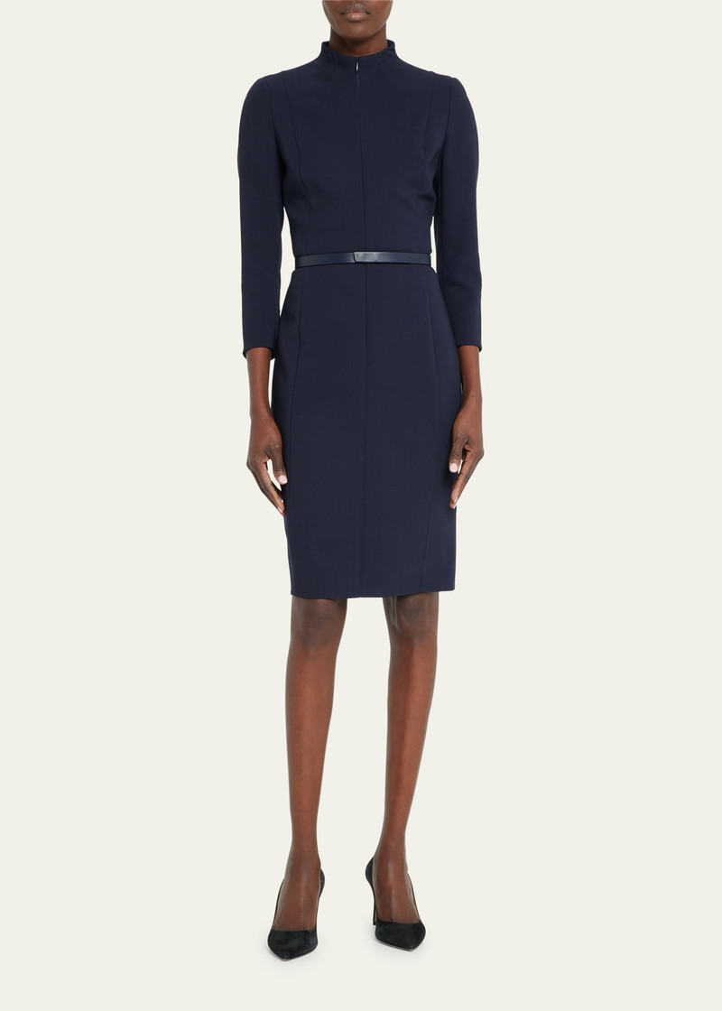 AKRIS Split-Neck Double-Face Wool Sheath Dress outlook
