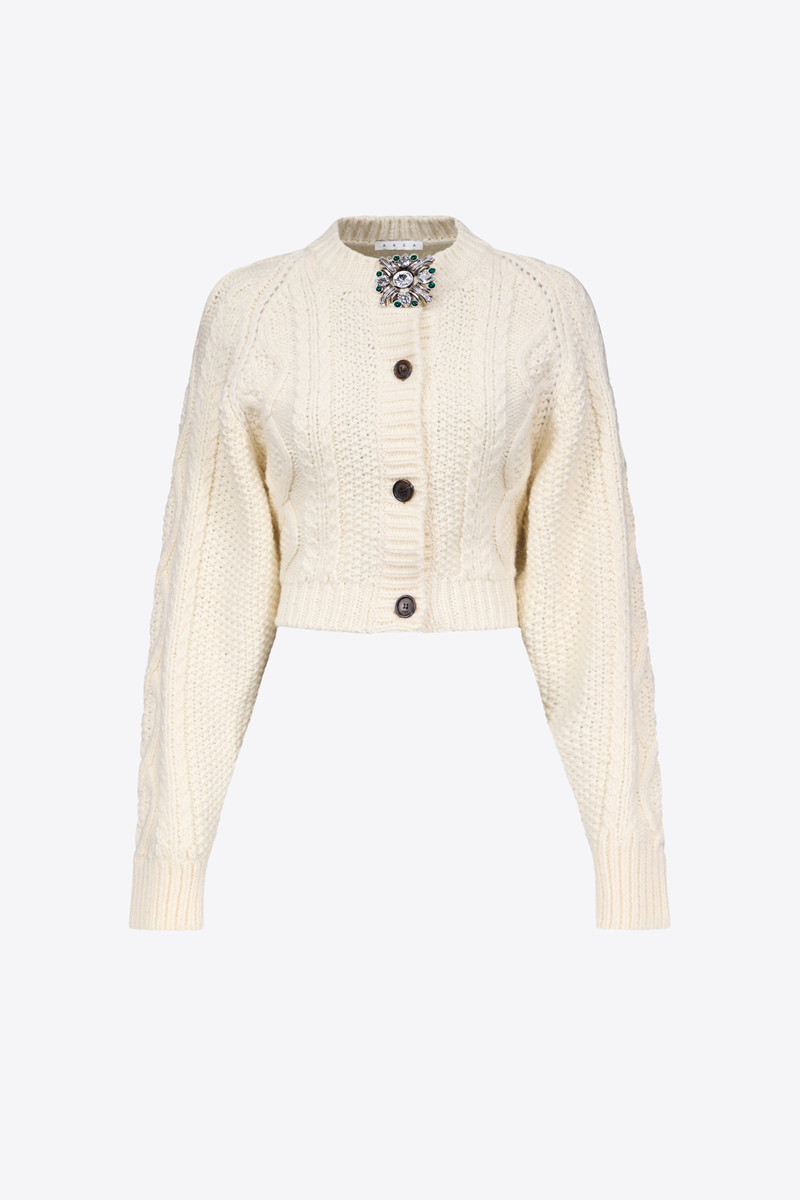 CRYSTAL BROOCH CROPPED CARDIGAN - 1