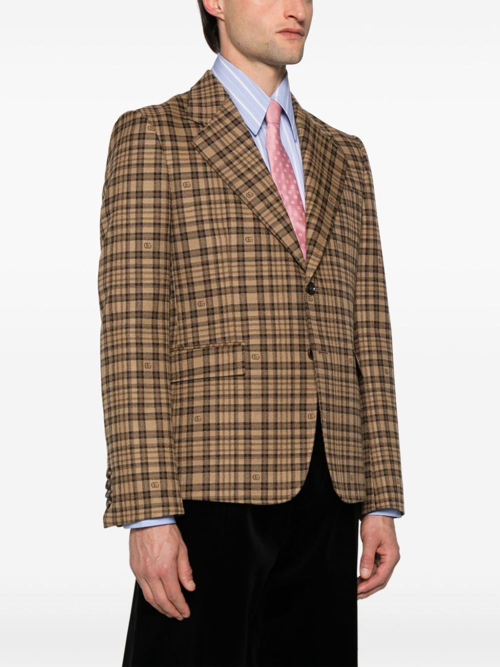 Double G-logo check-pattern blazer - 3