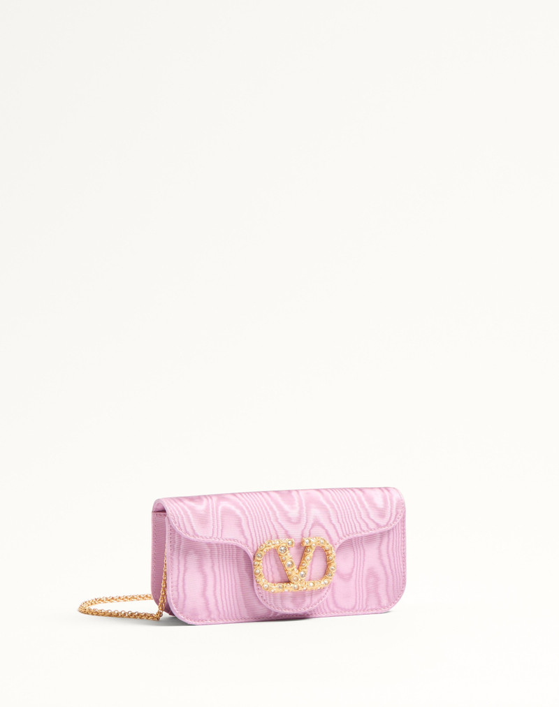 VALENTINO GARAVANI LOCÒ MOIRÉ FABRIC CLUTCH WITH JEWEL LOGO 3