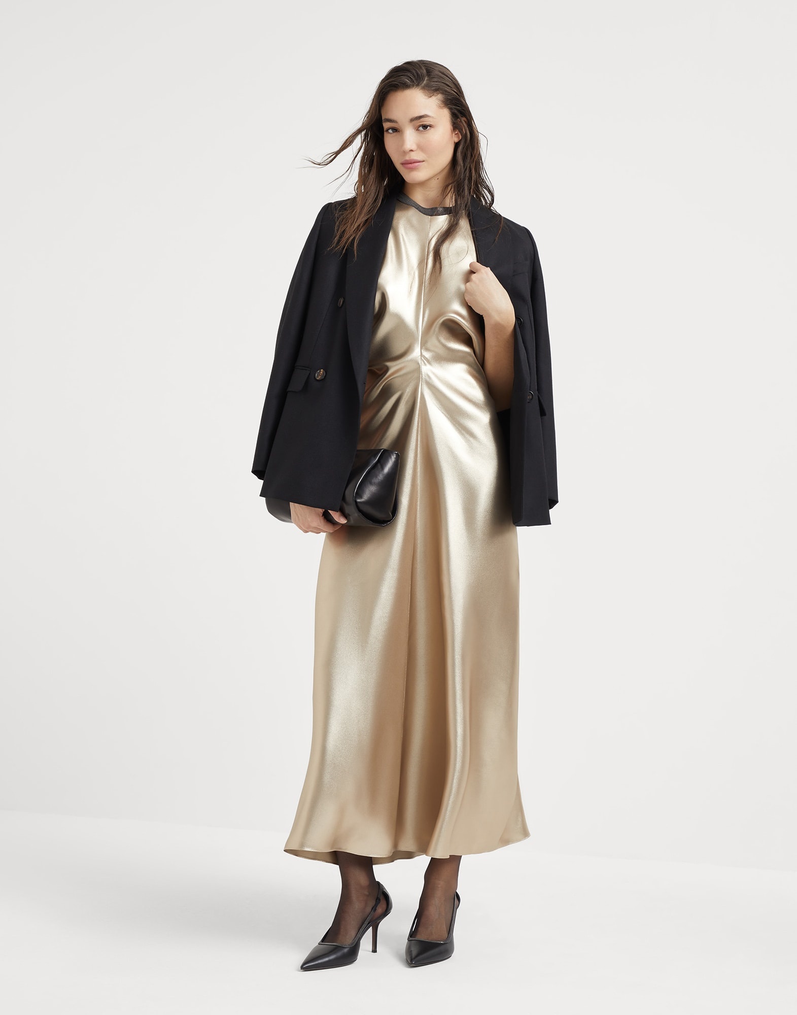 Lamé silk twill dress with precious detail - 5