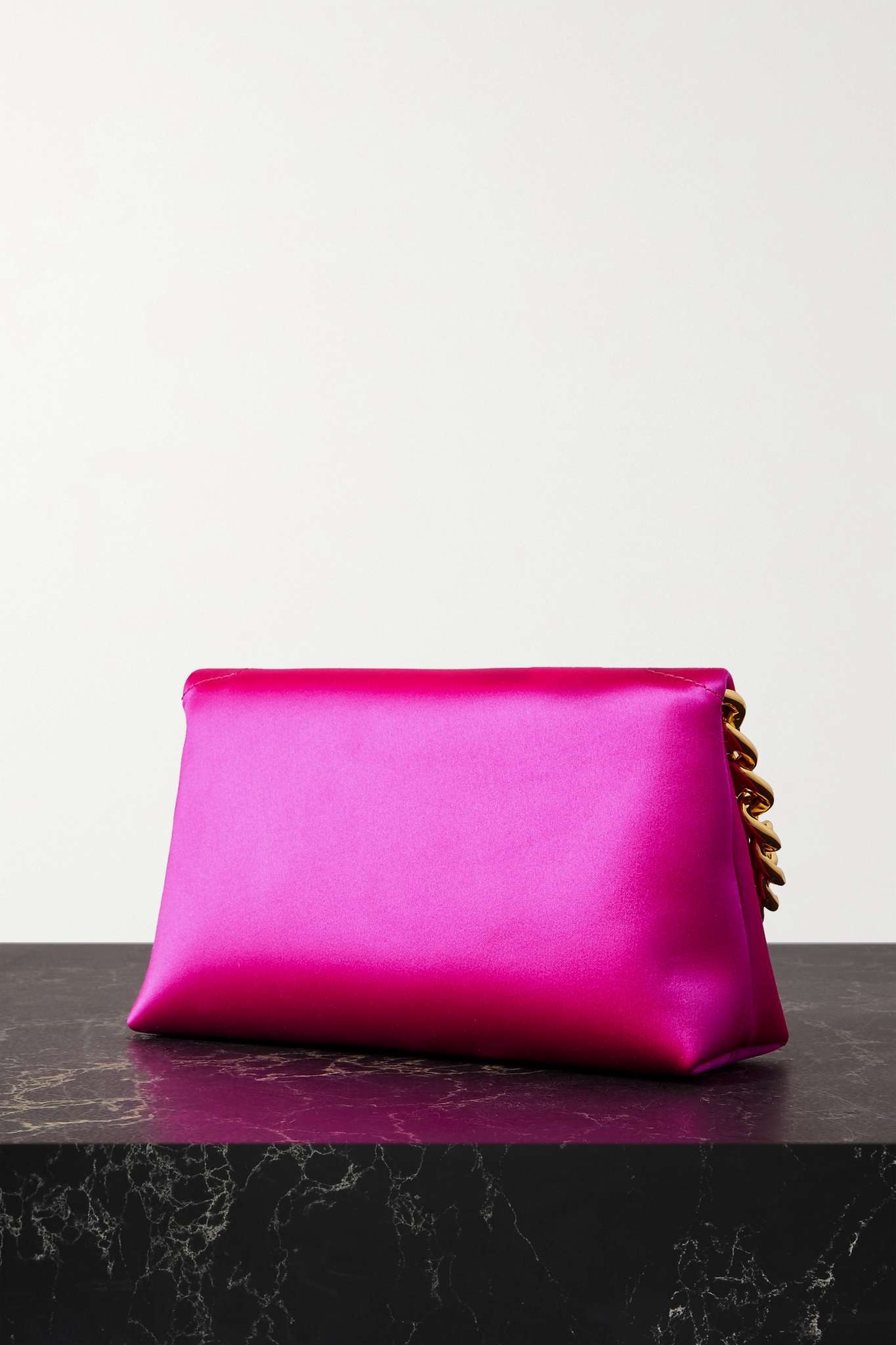 Chain leather-trimmed satin clutch - 3