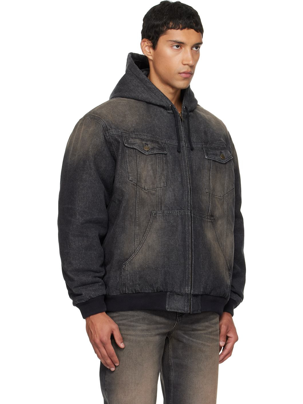 Black & Brown Hooded Denim Jacket - 2