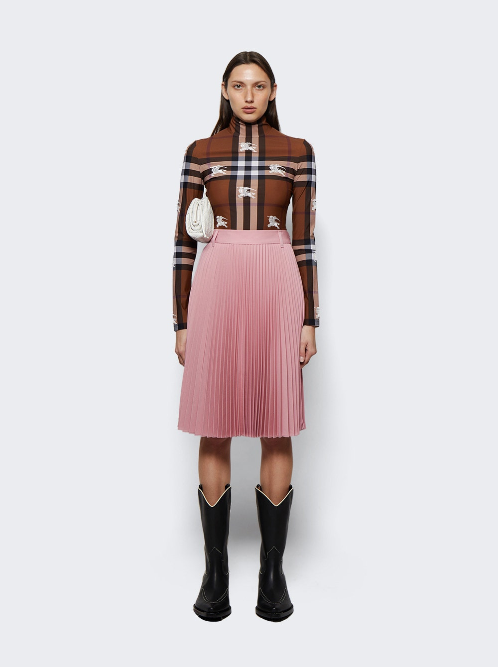 Embroidered Check Stretch Jersey Bodysuit Dark Birch Brown - 2