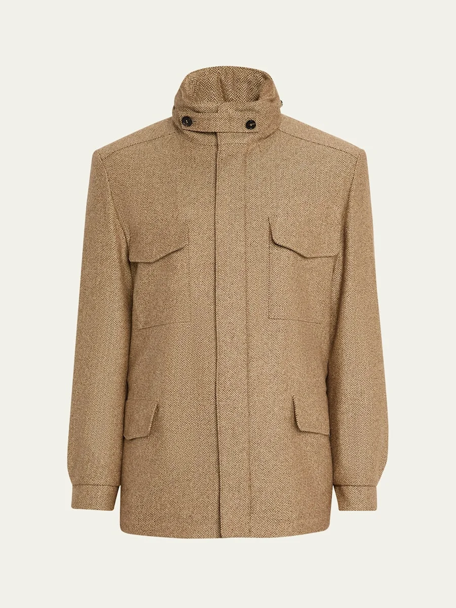 Men's Traveller Cashmere and Silk Chevron Field Jacket - 1