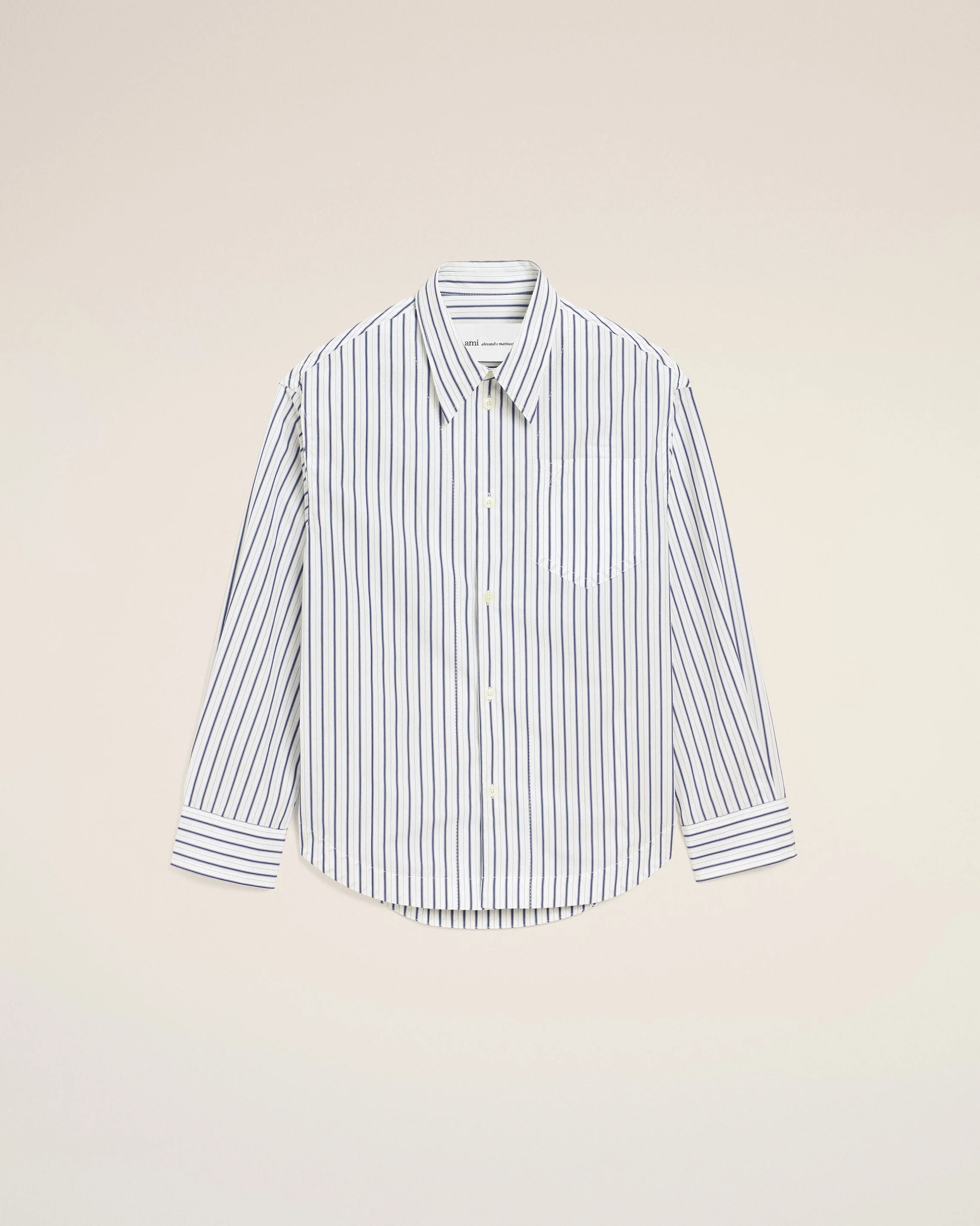 WHITE STRIPED COTTON AMI DE COEUR WIDE SHIRT - 1