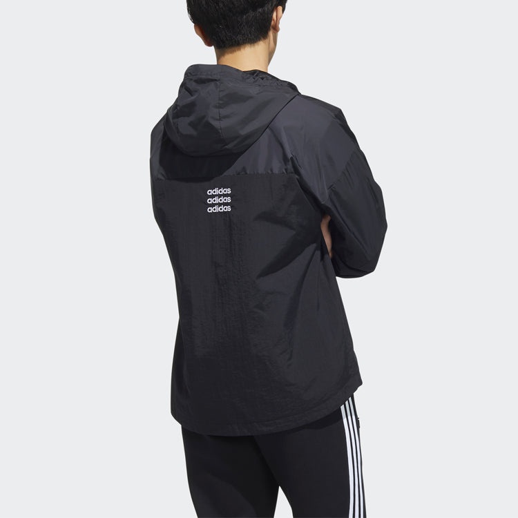 adidas Large Logo Contrast Color Stitching Athleisure Casual Sports Hooded Jacket Black HD4700 - 3