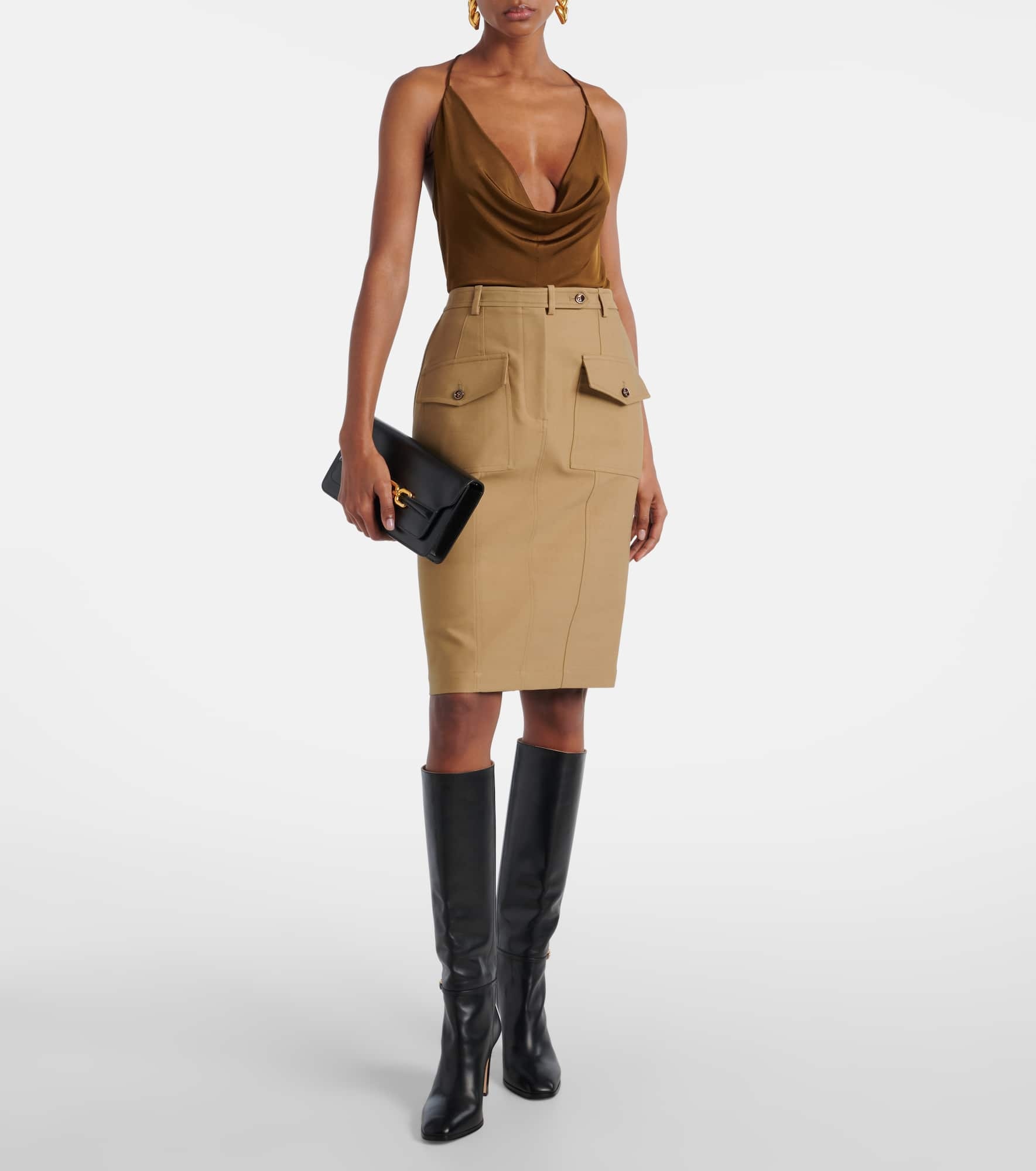 Cotton-blend tricotine midi skirt - 2