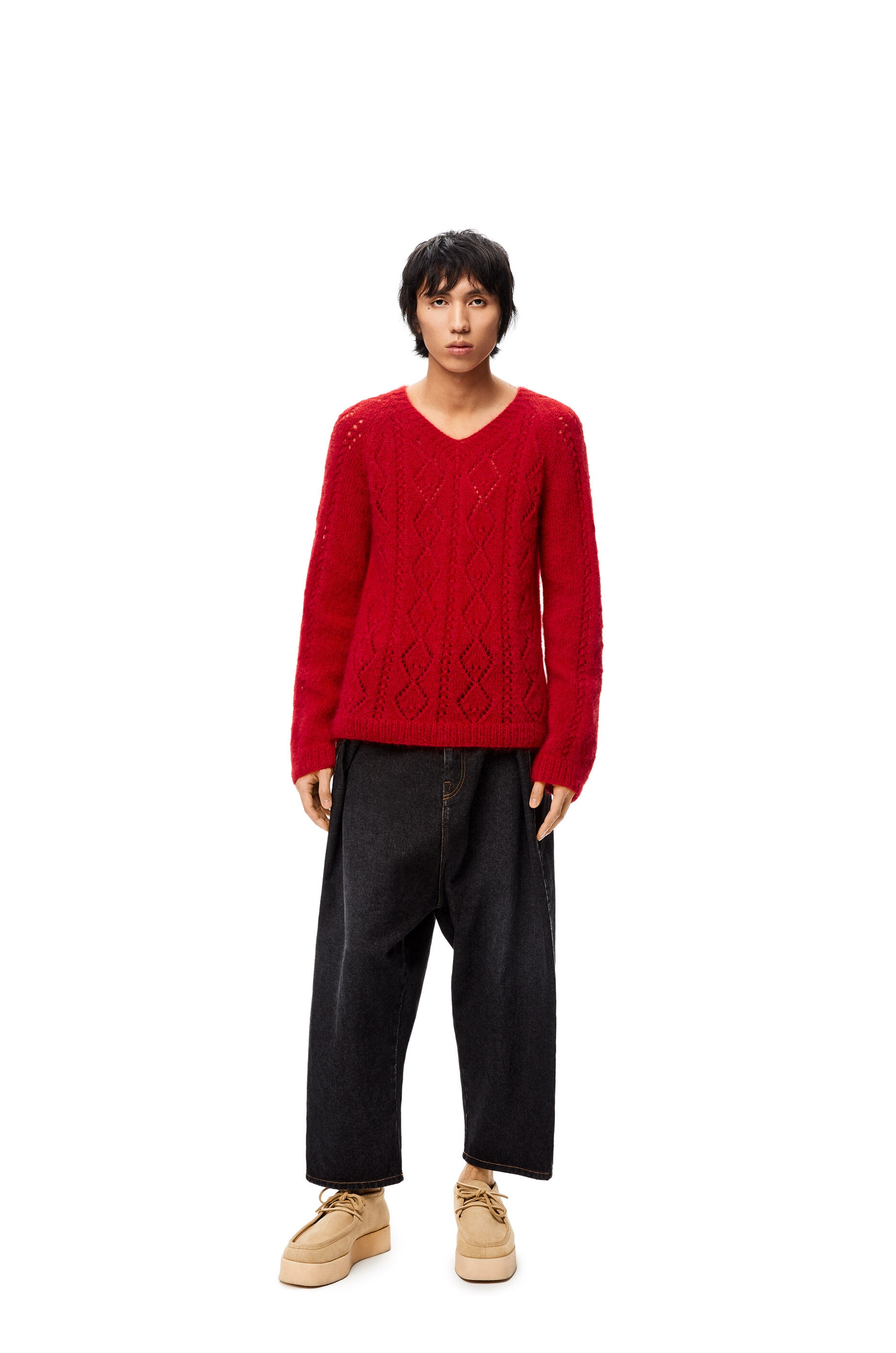 V-neck open stitch sweater in mohair - 2