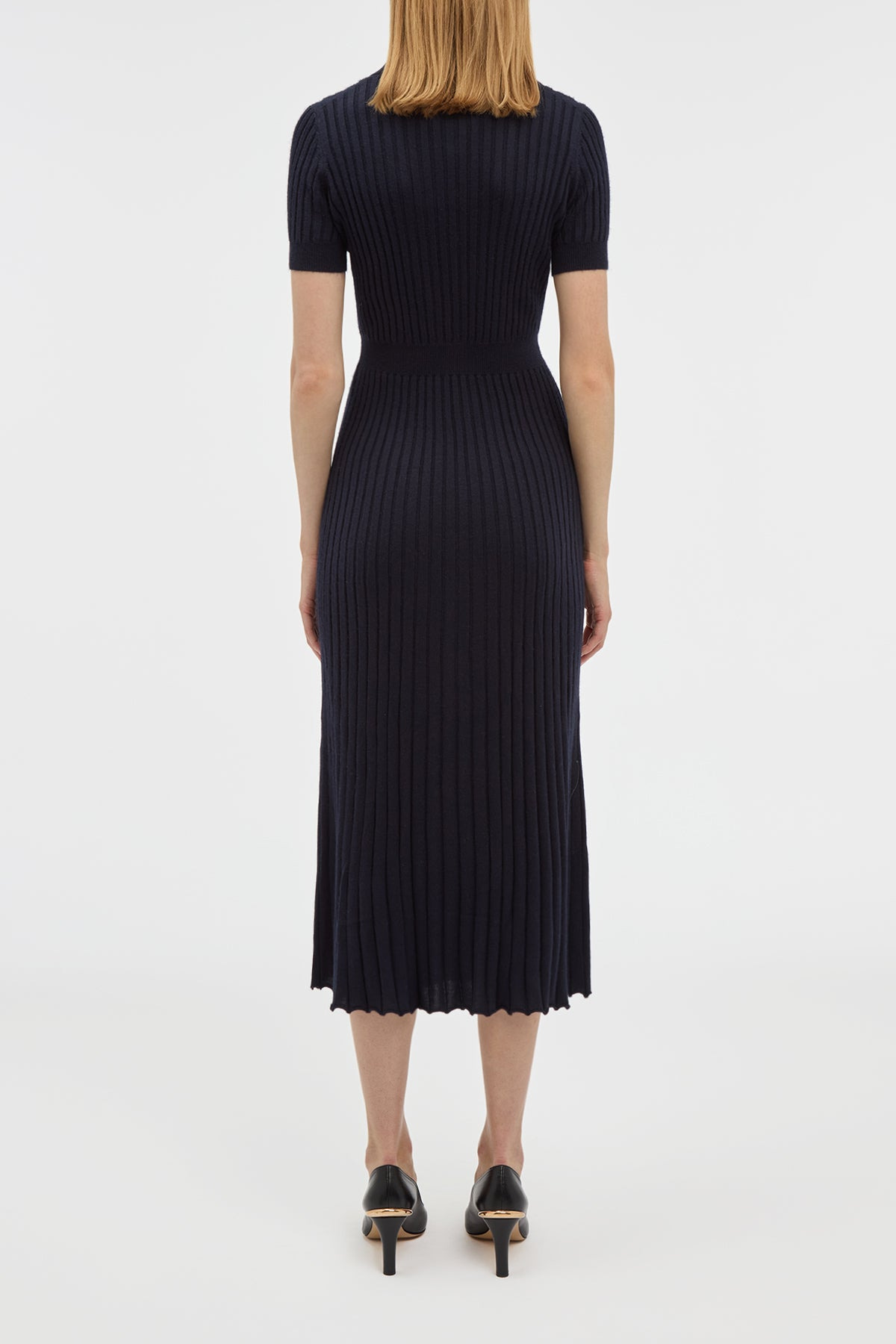 Amor Ribbed Dress in Dark Navy Silk Cashmere - 4